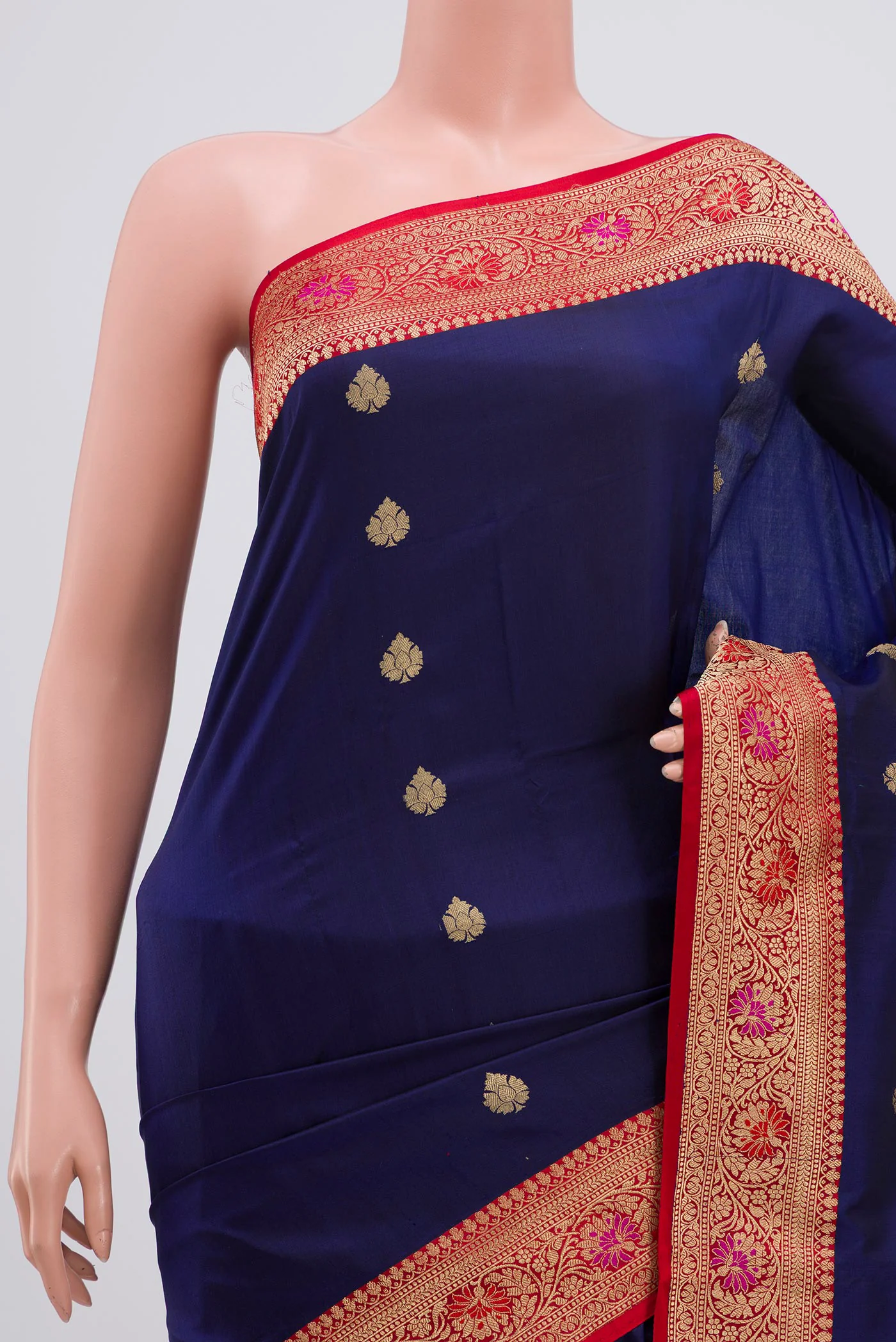 Navy Blue Banarasi Katan Silk Saree - Image 2