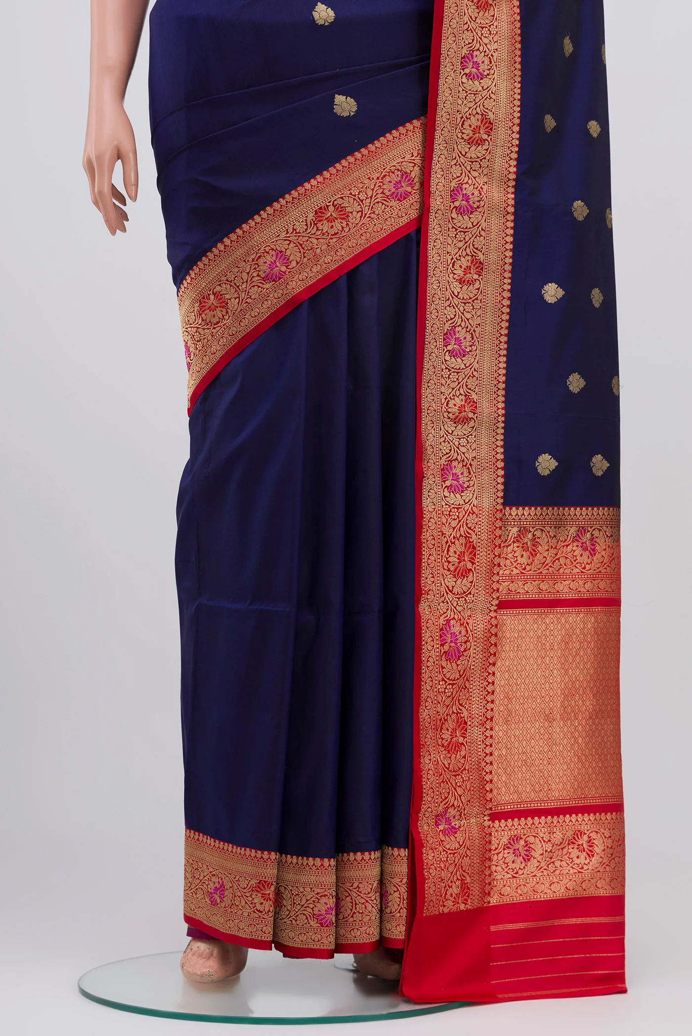 Navy Blue Banarasi Katan Silk Saree - Image 3