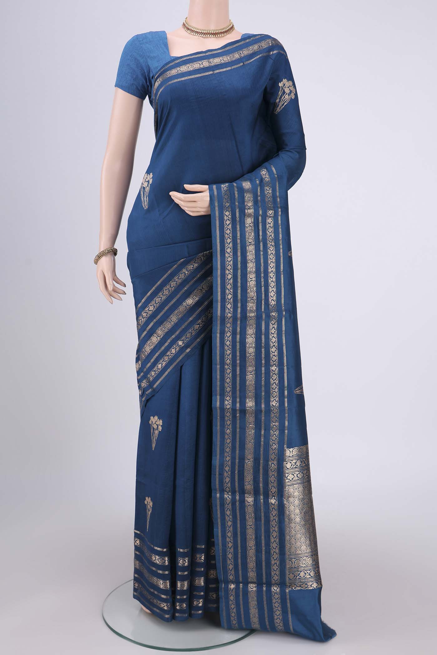 Blue Banarasi Katan Silk Saree