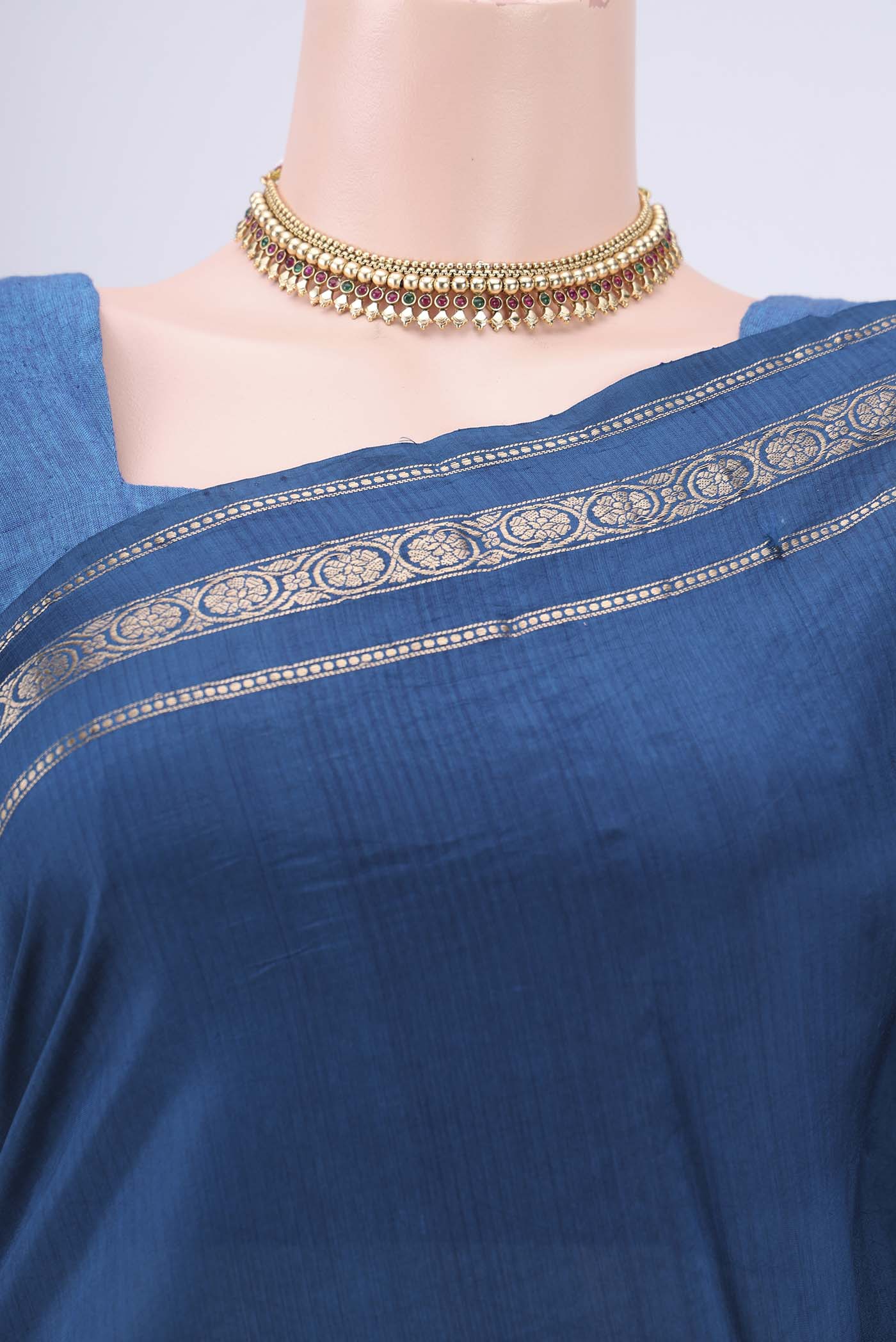 Blue Banarasi Katan Silk Saree - Image 2