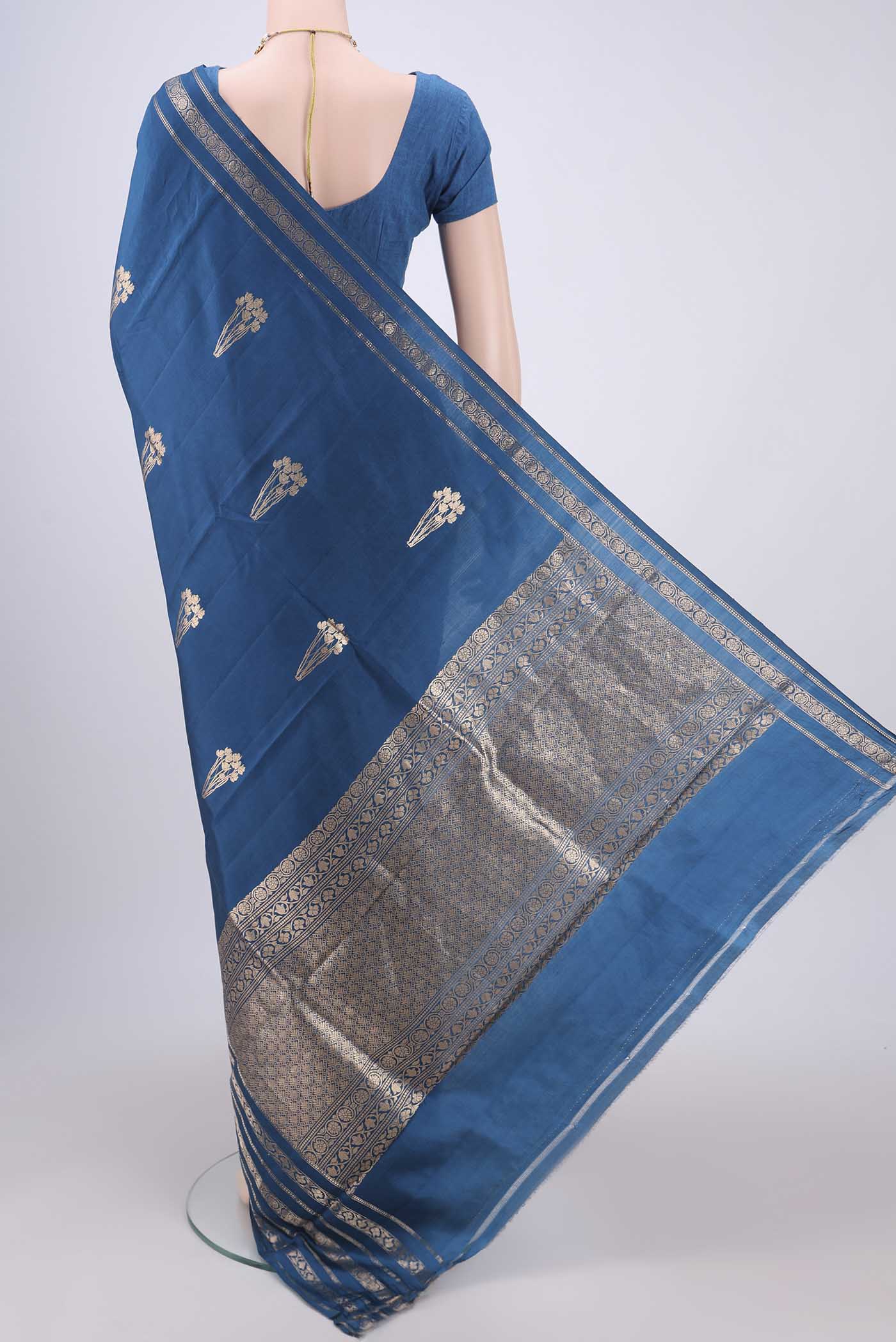 Blue Banarasi Katan Silk Saree - Image 3