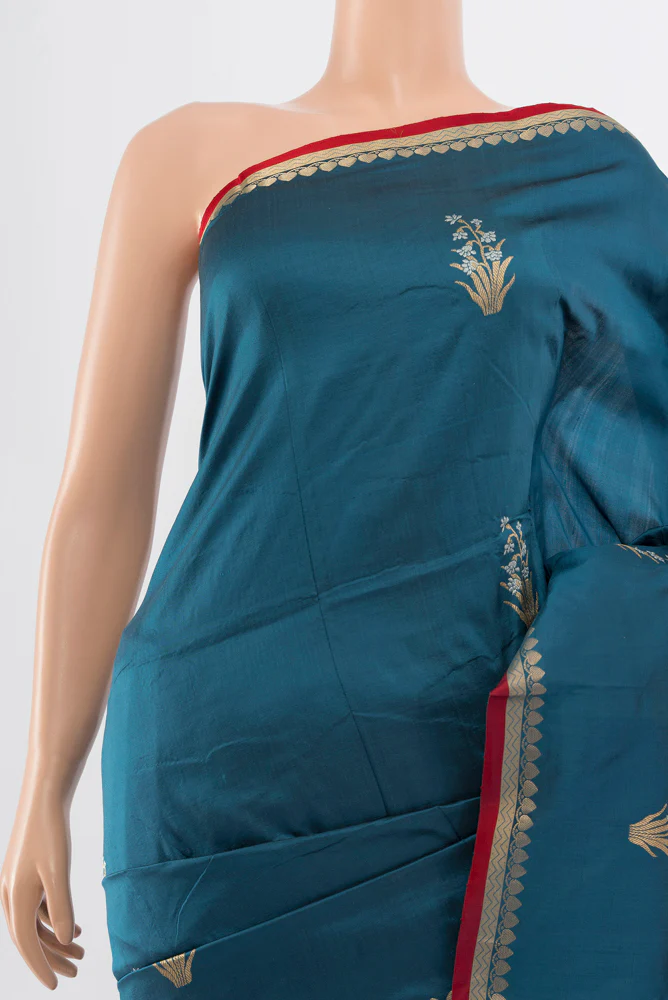 Blue Banarasi Katan Silk Saree - Image 2