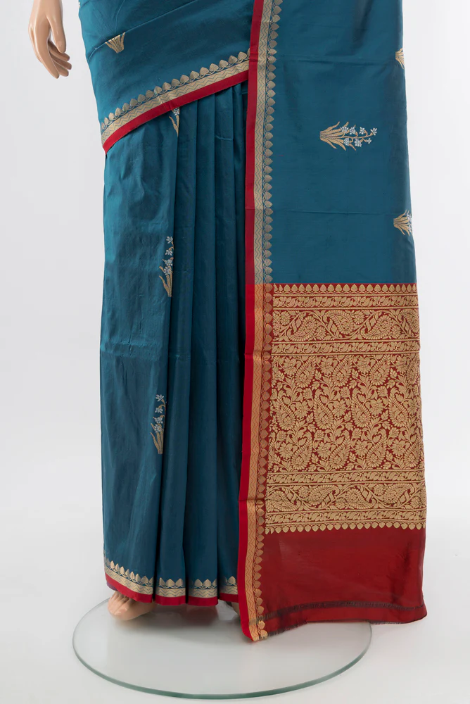 Blue Banarasi Katan Silk Saree - Image 3
