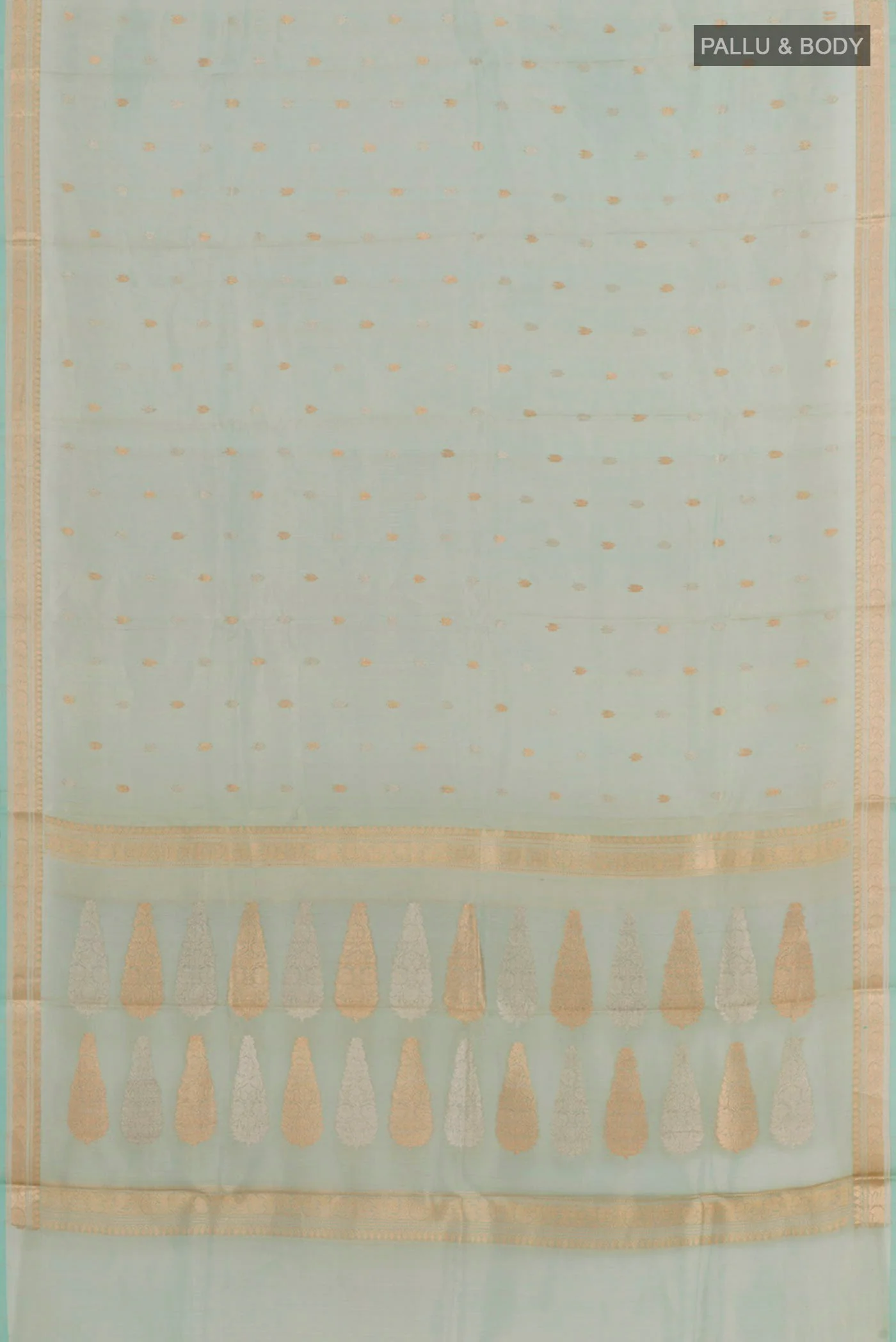 Blue with Gold Color Organza Silk Saree - Image 3