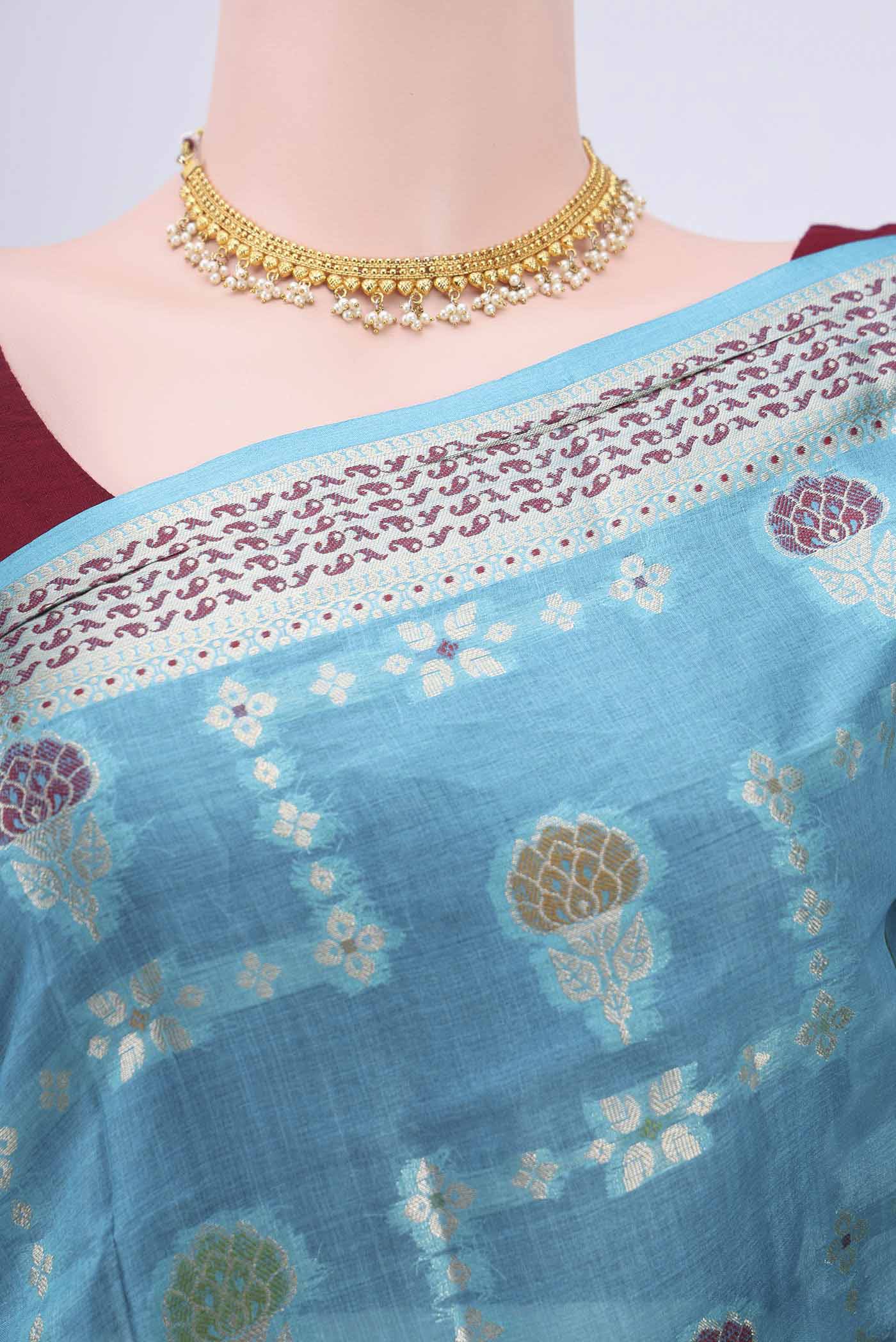 Blue Banarasi Raw Silk Saree - Image 2