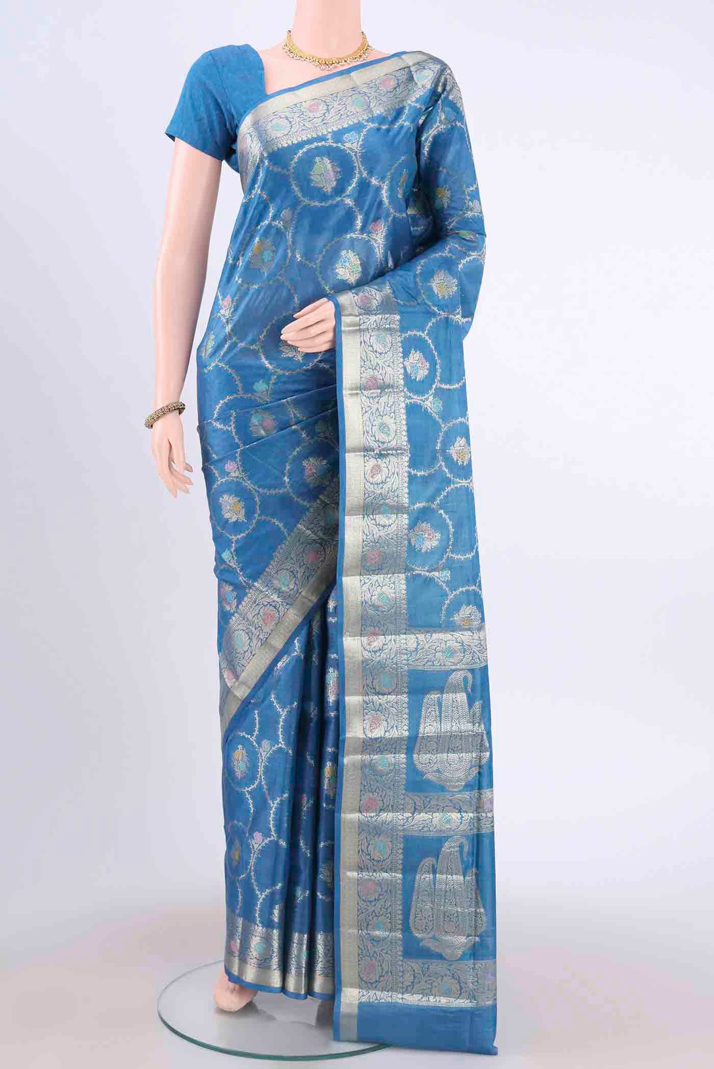 Blue Banarasi Tussar Silk Saree