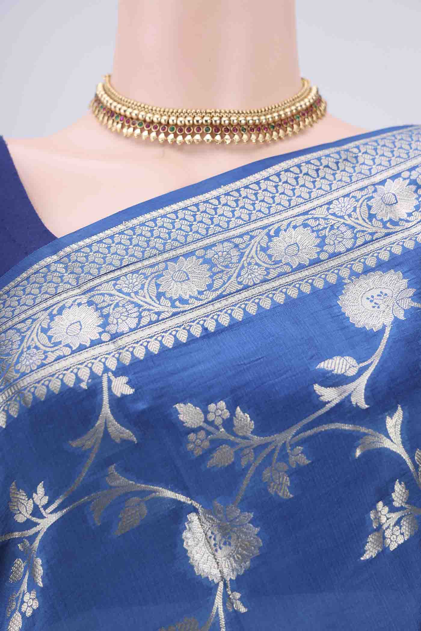 Blue Banarasi Raw Silk Saree - Image 2