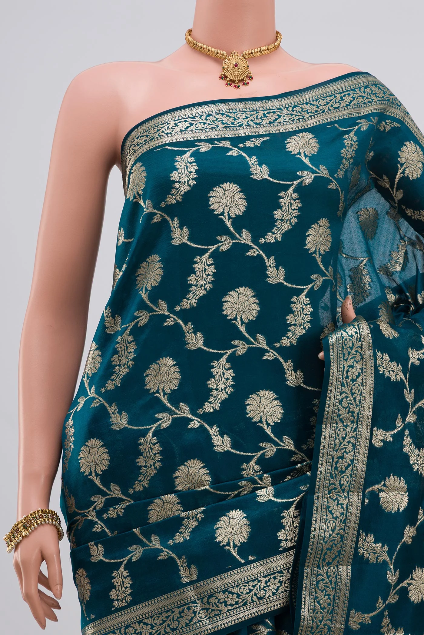 Blue Banarasi Raw Silk Saree - Image 2