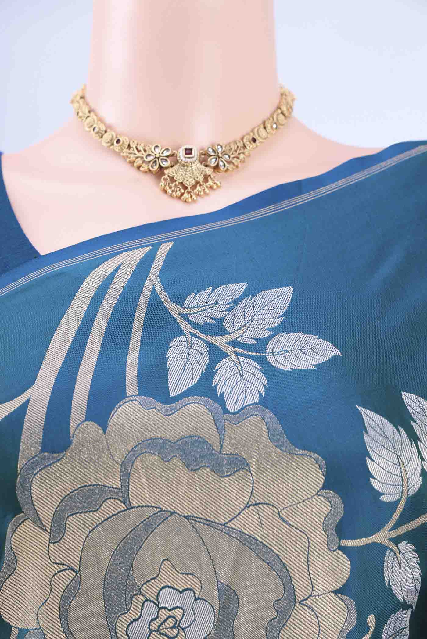 Blue Banarasi Silk Saree - Image 2