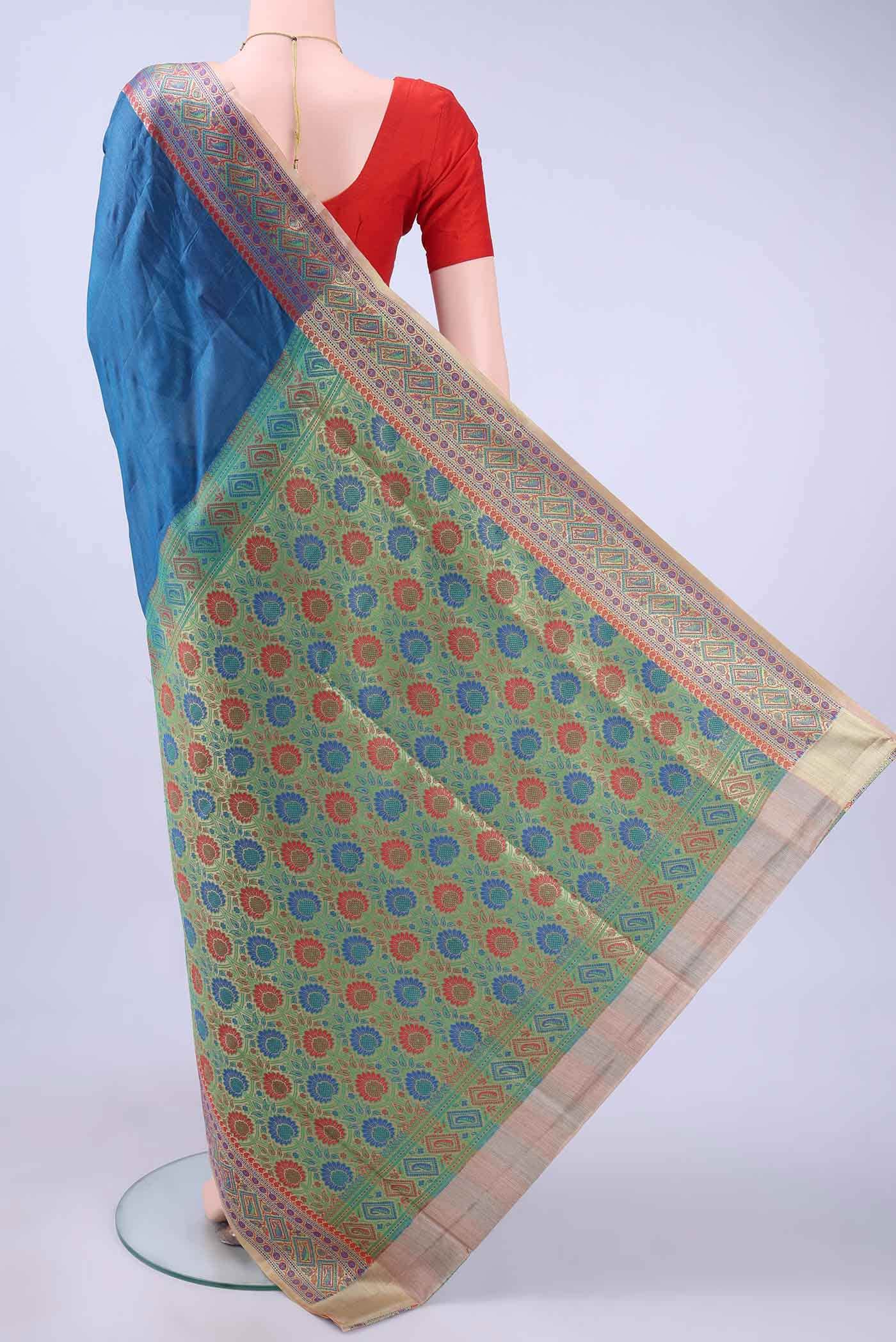 Blue Banarasi Silk Saree - Image 2