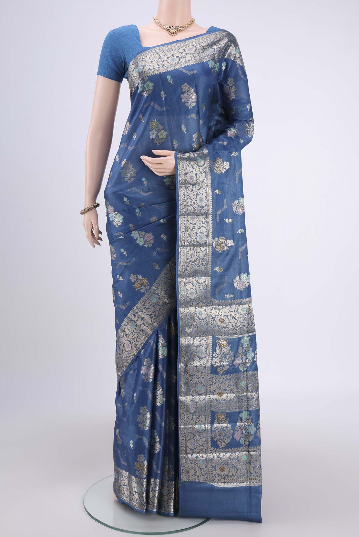 Blue Banarasi Tussar Silk Saree