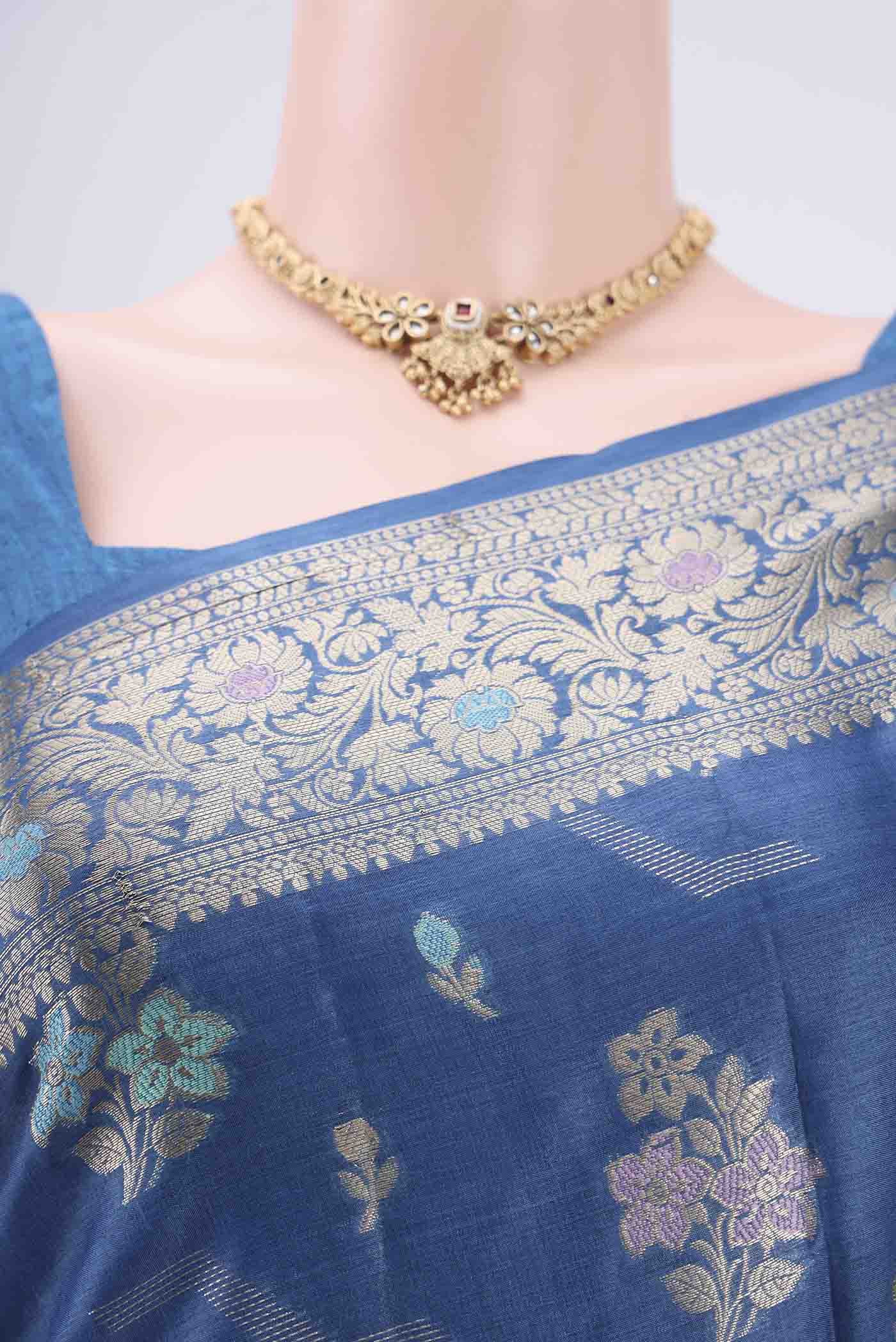 Blue Banarasi Tussar Silk Saree - Image 2