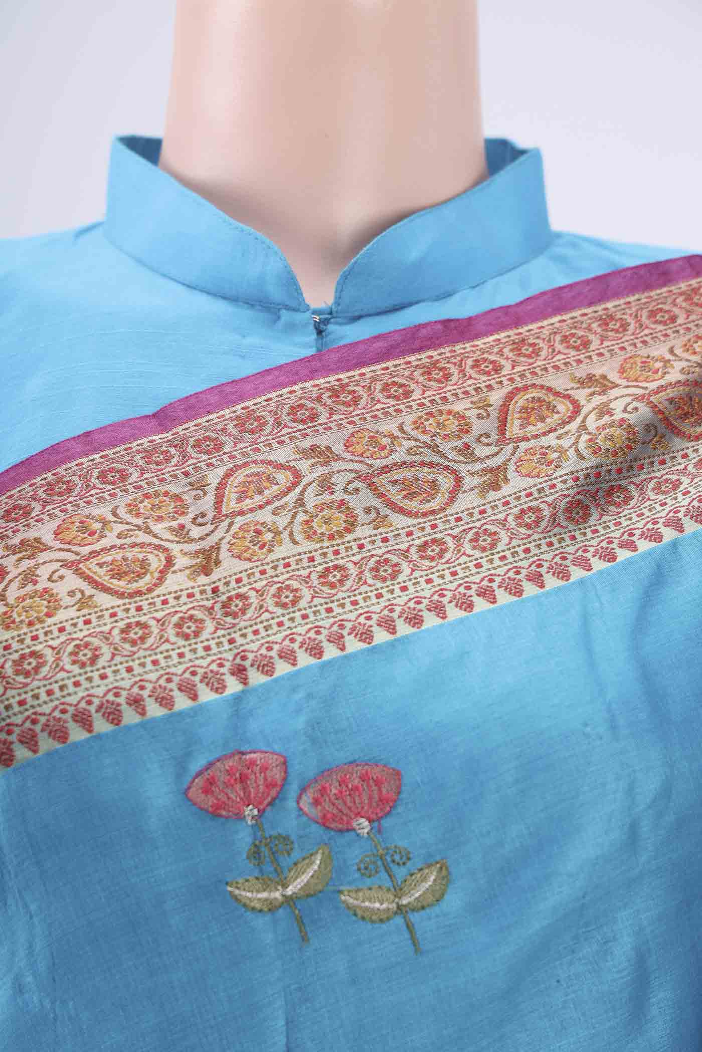 Blue Banarasi Tussar Silk Saree - Image 2