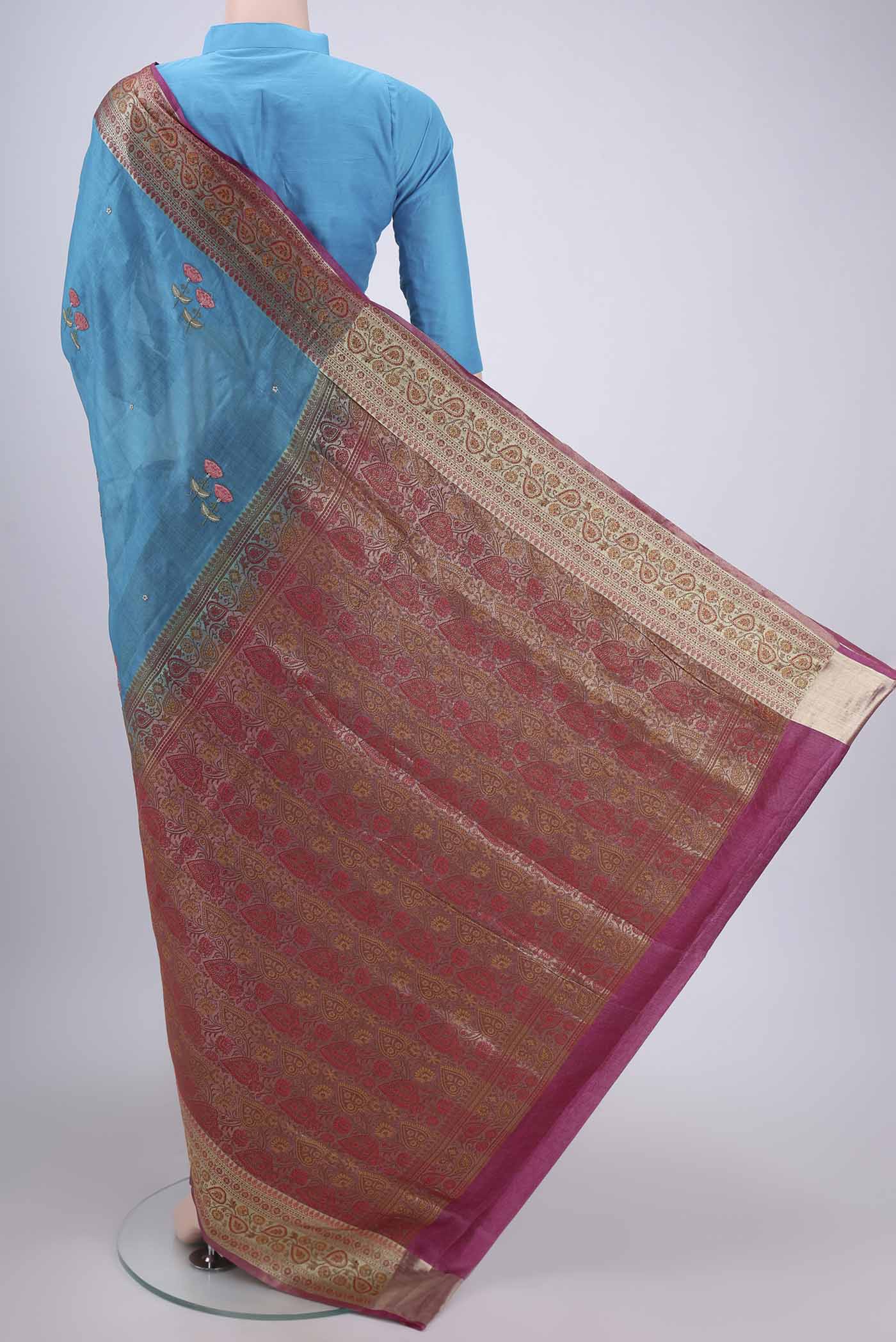 Blue Banarasi Tussar Silk Saree - Image 3