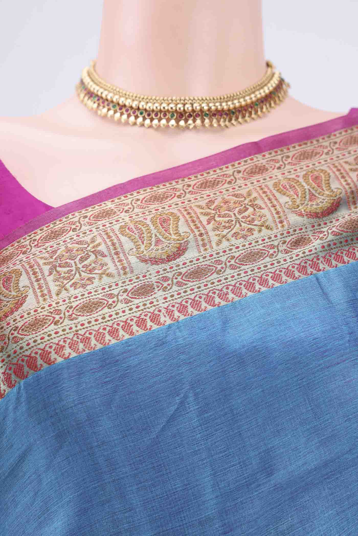 Blue Banarasi Tussar Silk Saree - Image 2