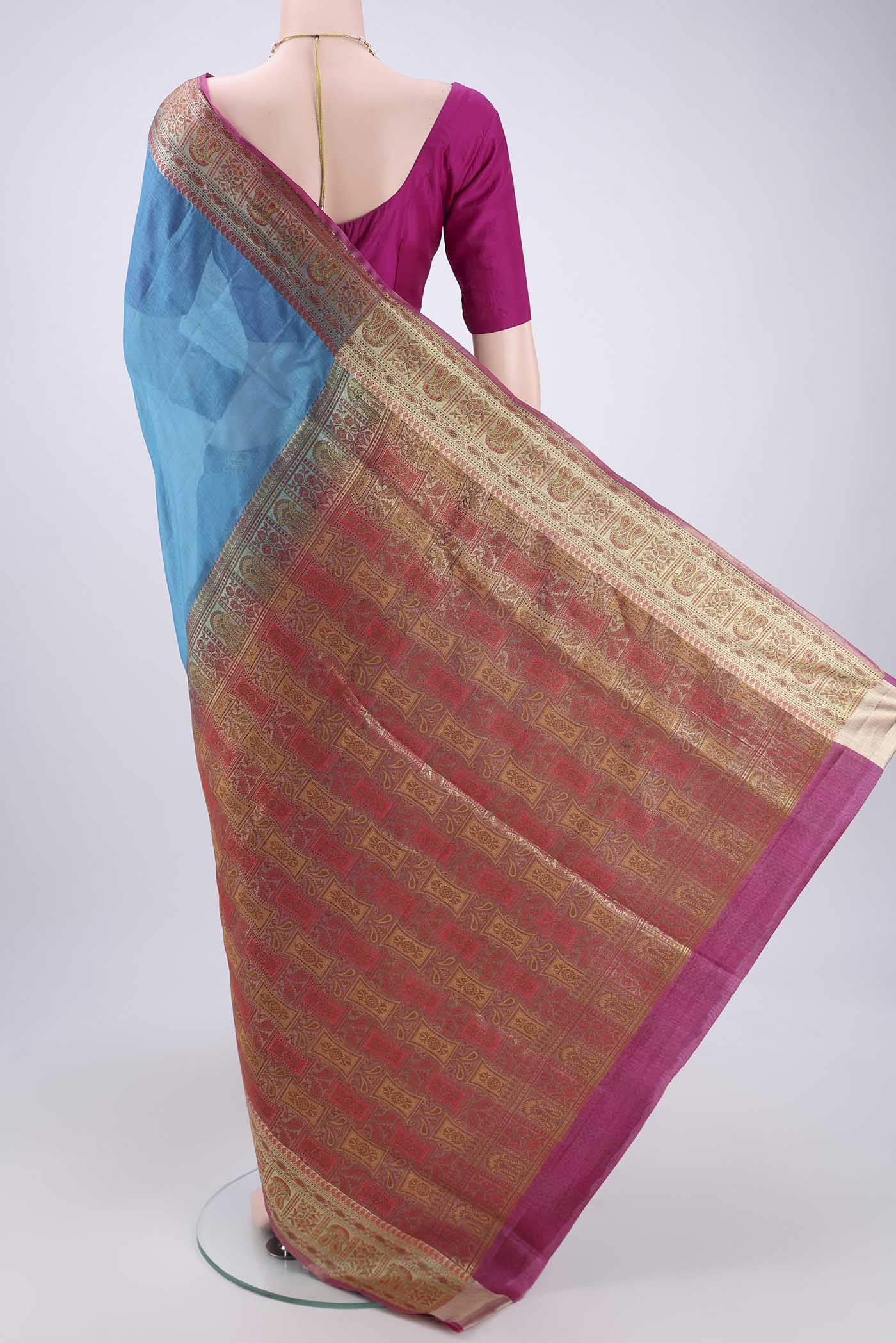 Blue Banarasi Tussar Silk Saree - Image 3