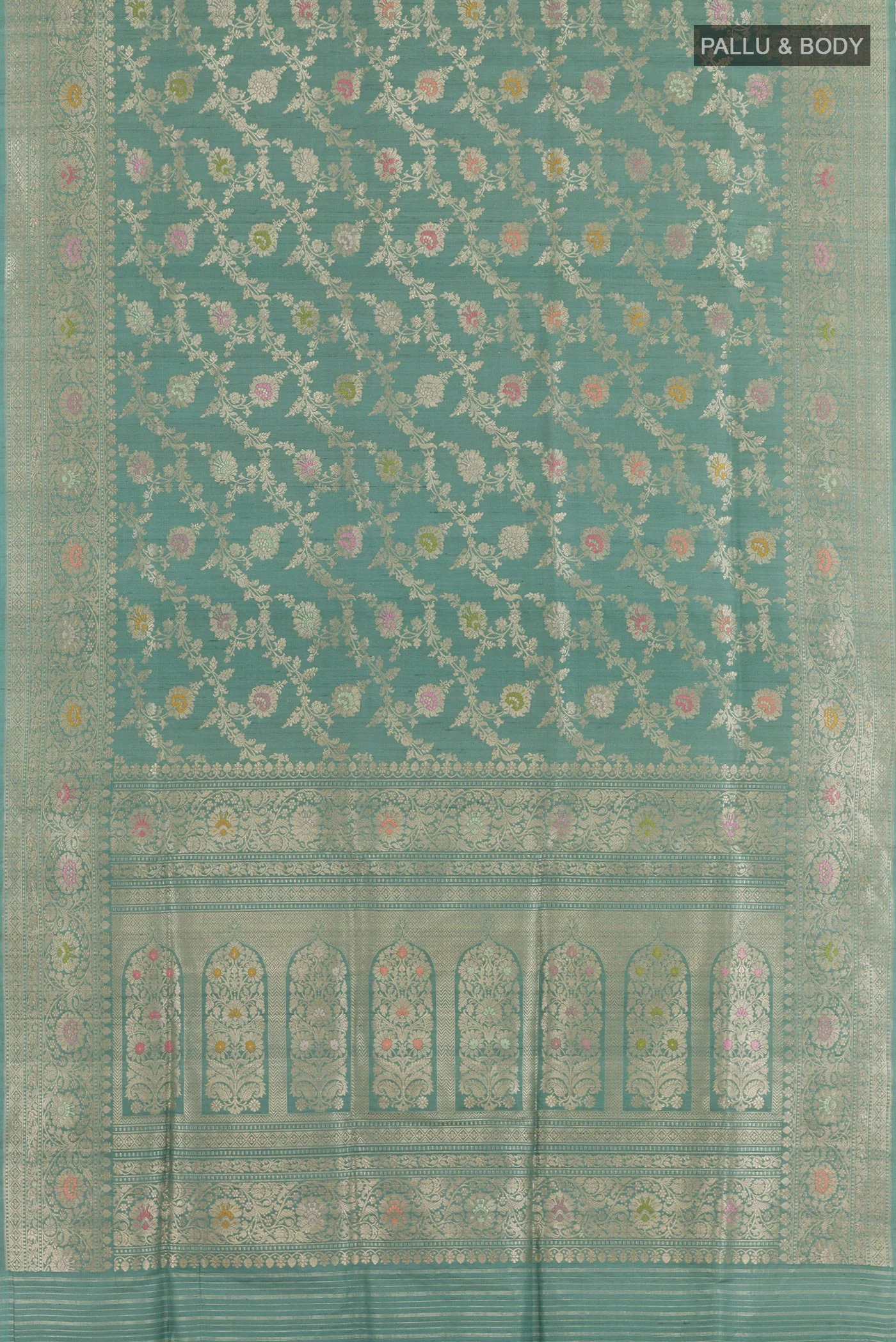 Blue Grey Banarasi Tussar Silk Saree - Image 5
