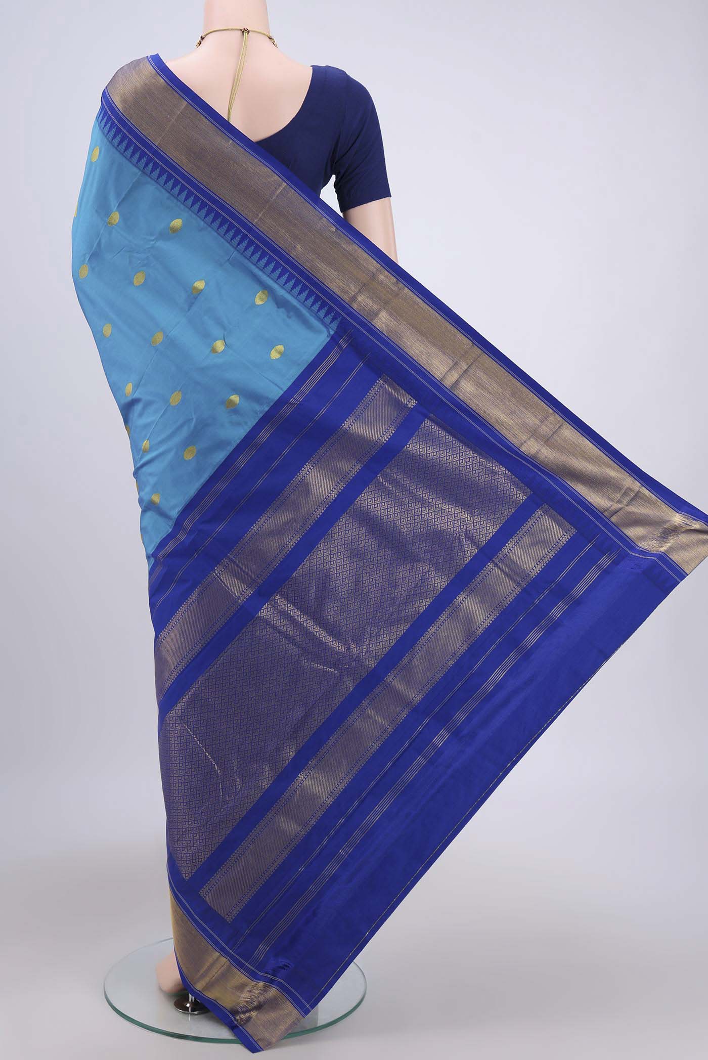 Blue Bangalore Silk Saree - Image 3