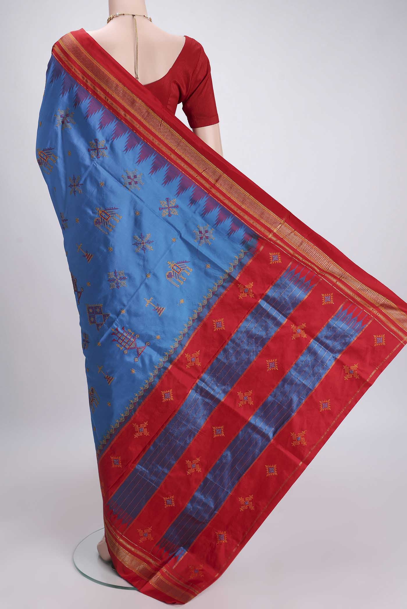 Blue Bangalore Silk Saree - Image 3
