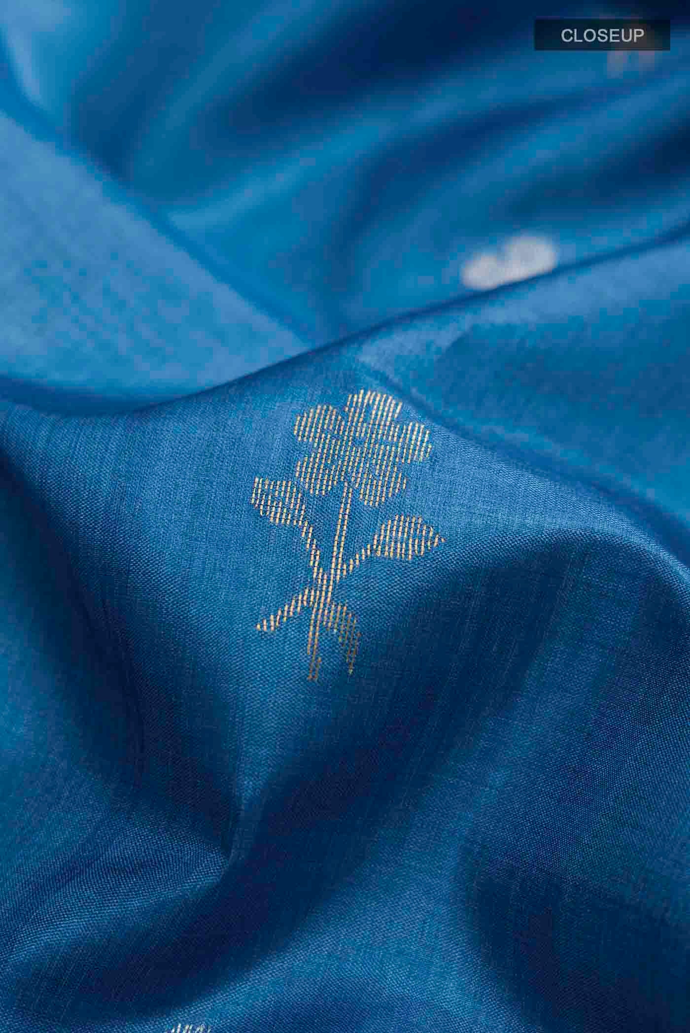 Blue Bhagalpuri Tussar Silk Saree - Image 2