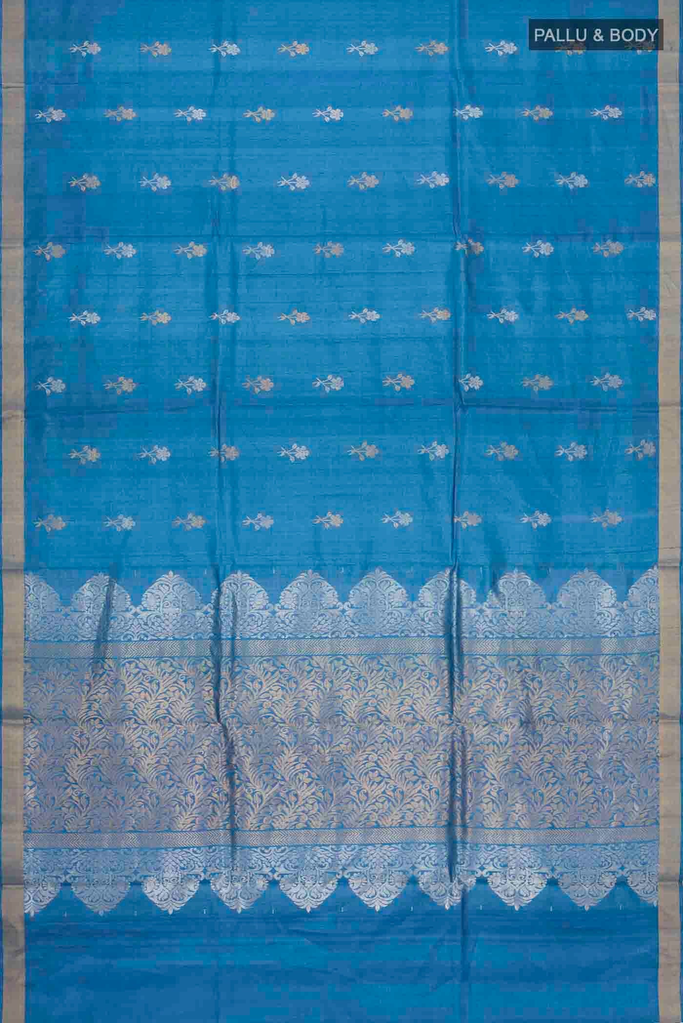 Blue Bhagalpuri Tussar Silk Saree - Image 5