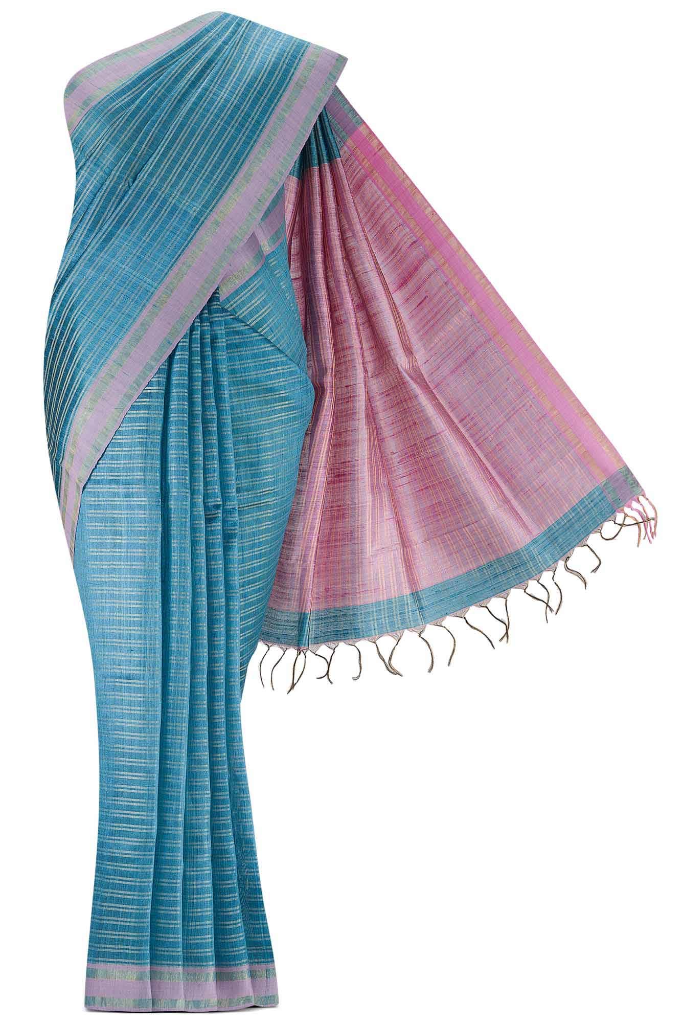 Akira-Aqua Blue Bhagalpuri Tussar Silk Saree - Image 2