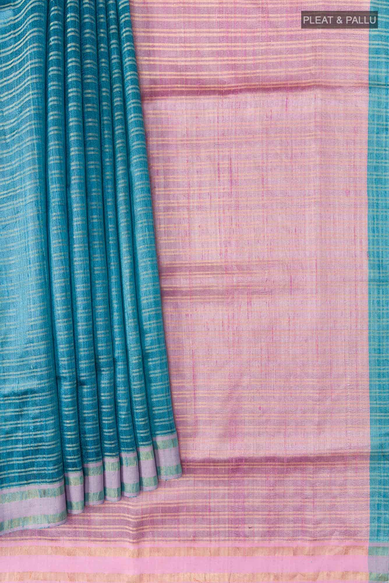 Akira-Aqua Blue Bhagalpuri Tussar Silk Saree - Image 3