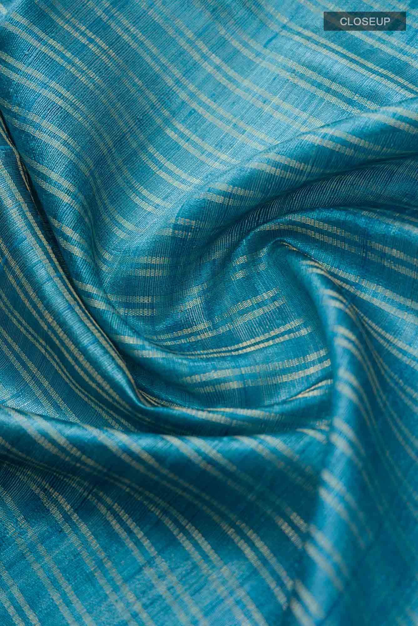 Akira-Aqua Blue Bhagalpuri Tussar Silk Saree - Image 4