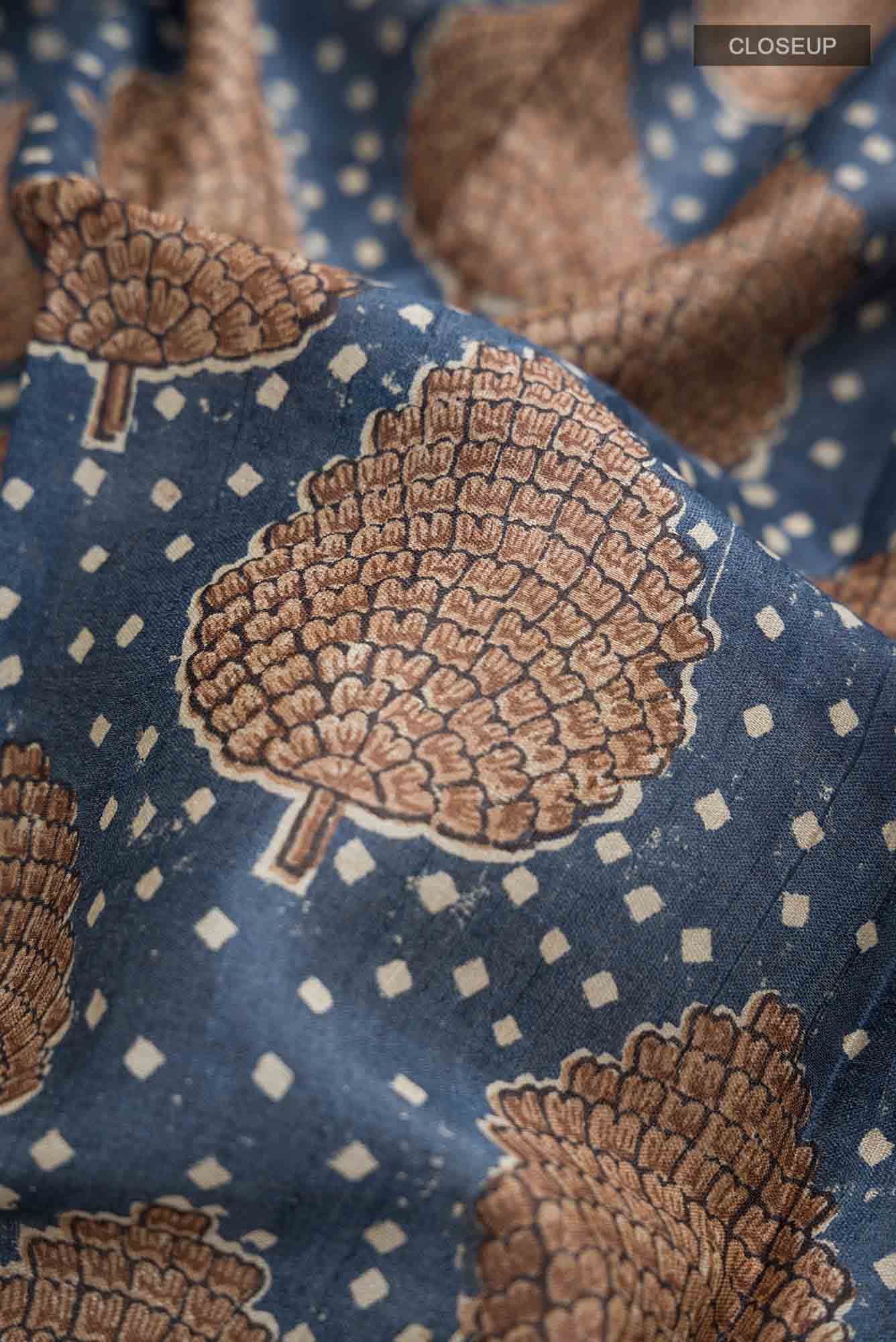 Blue Bhagalpuri Tussar Silk Saree - Image 2