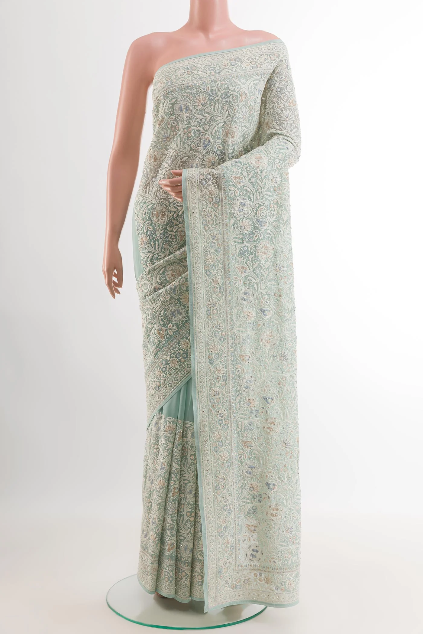 Light Blue Blended Georgette Saree