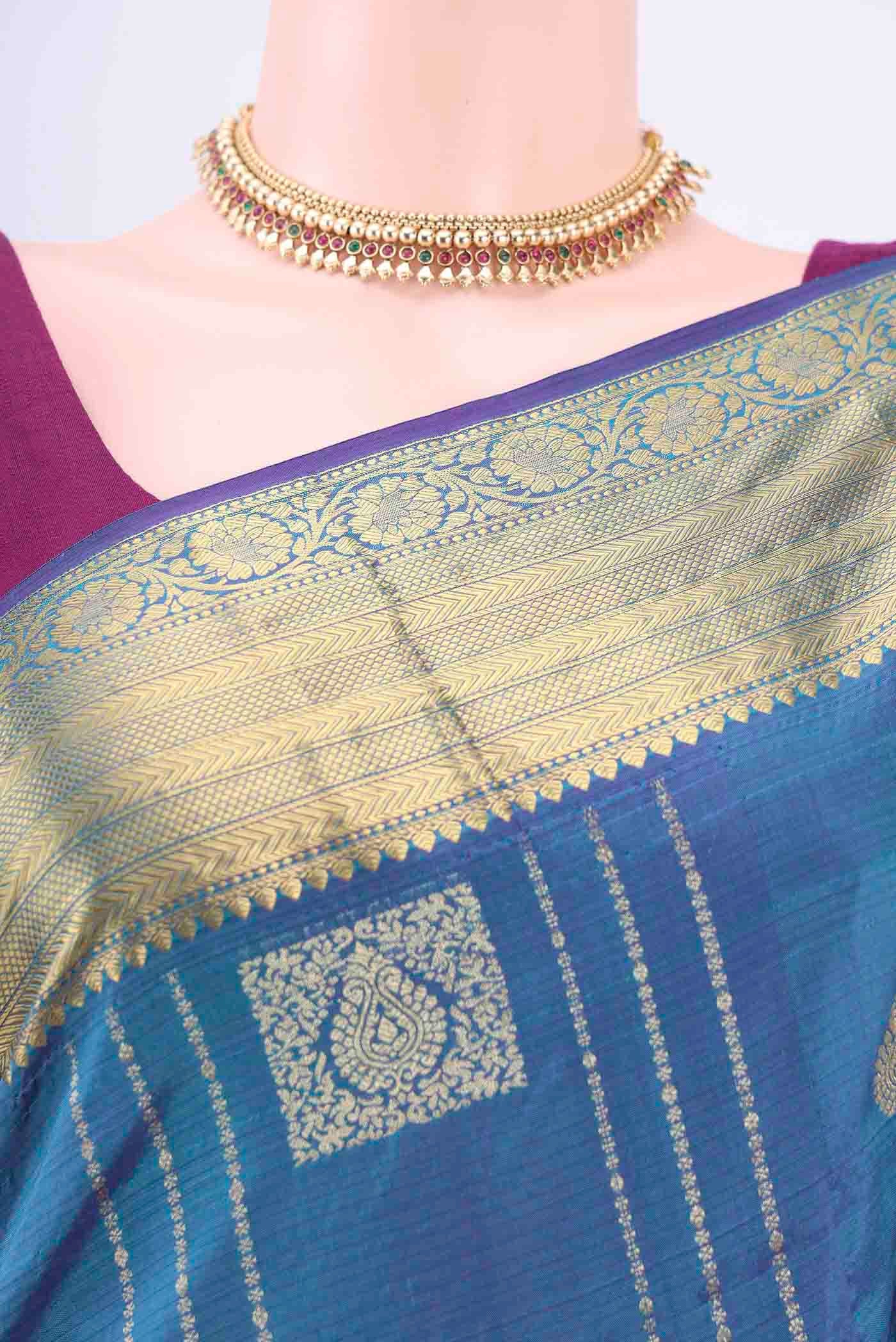 Blue Blended Bangalore Silk Saree - Image 2