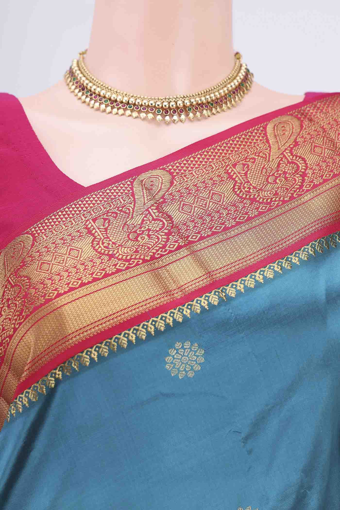 Blue Blended Bangalore Silk Saree - Image 2