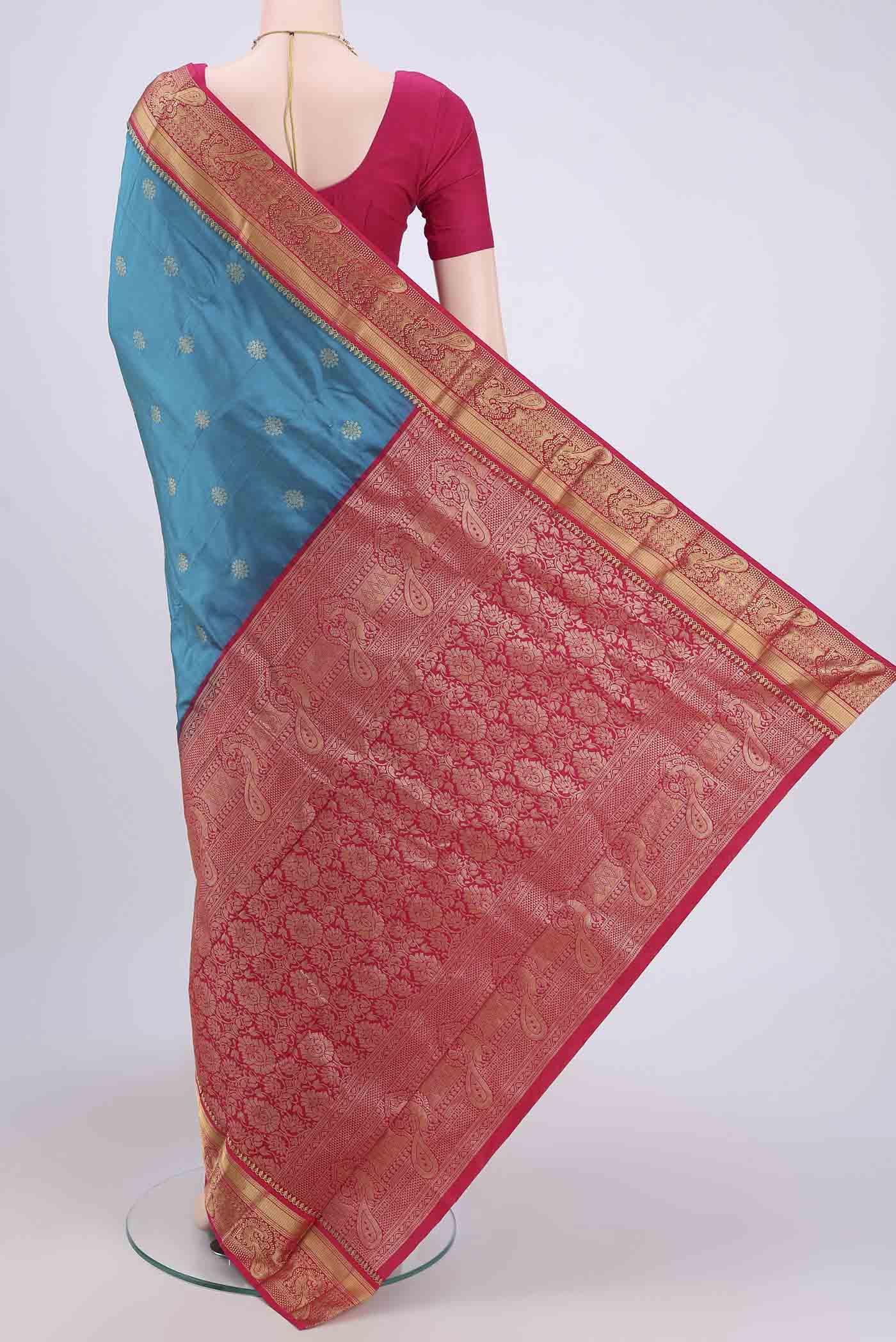 Blue Blended Bangalore Silk Saree - Image 3