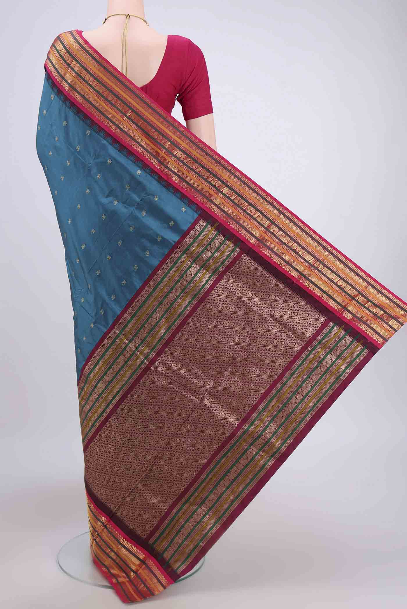 Blue Blended Bangalore Silk Saree - Image 2