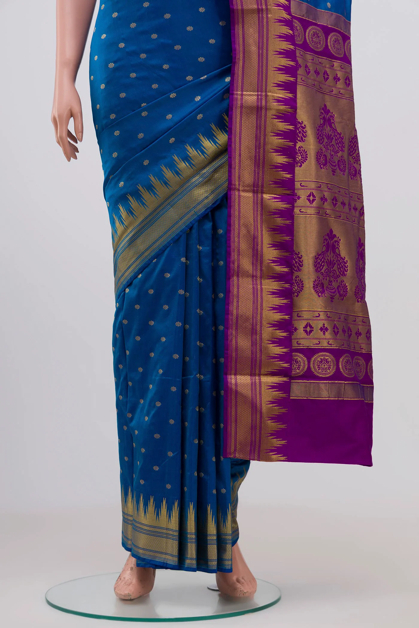 Blue Blended Bangalore Silk Saree - Image 3