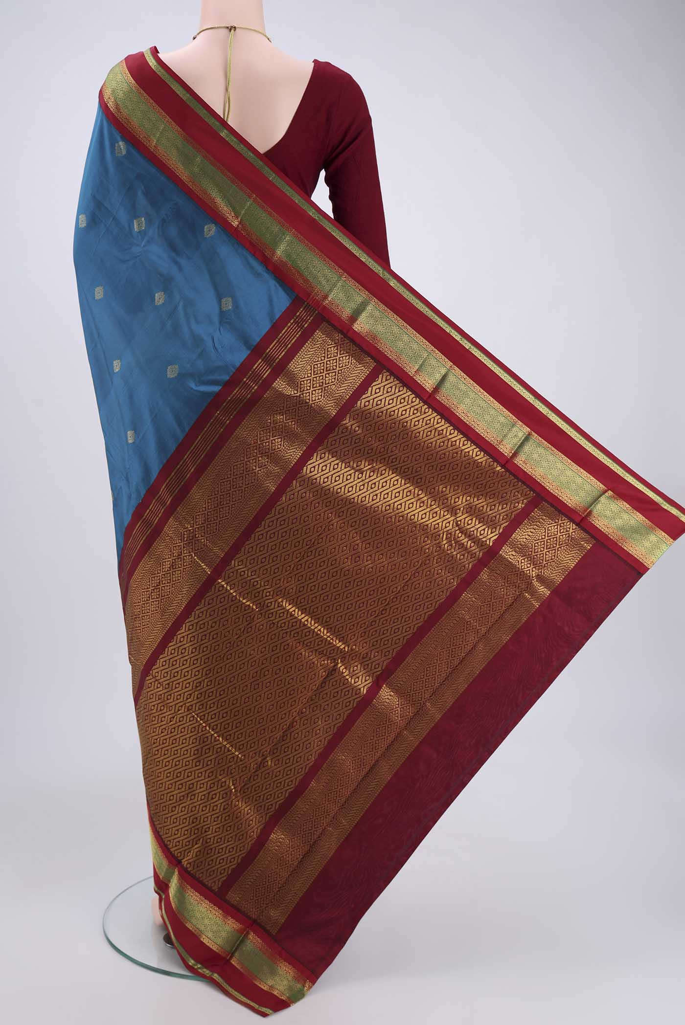 Blue Blended Bangalore Silk Saree - Image 3