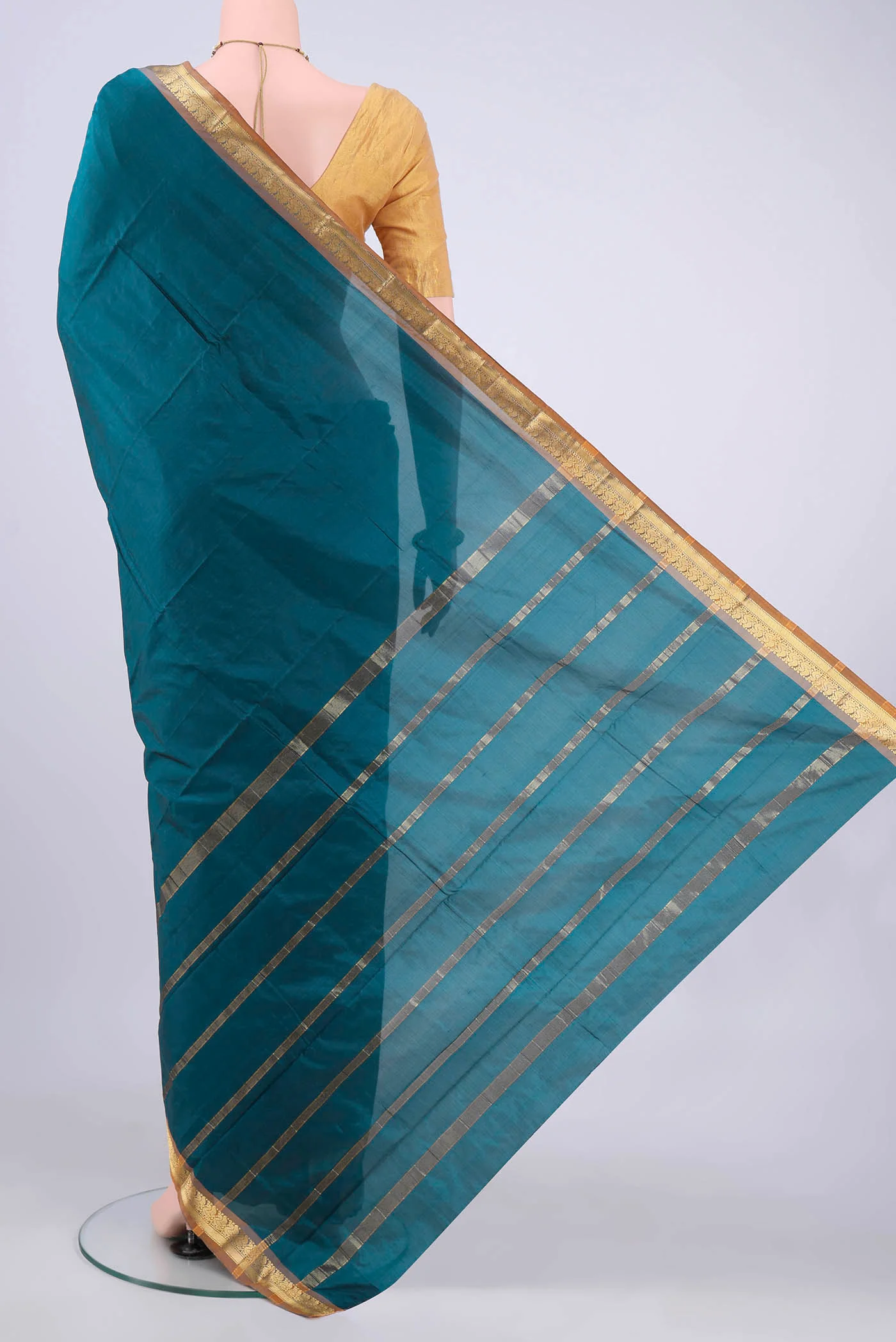 Blue Blended Bangalore Silk Saree - Image 3