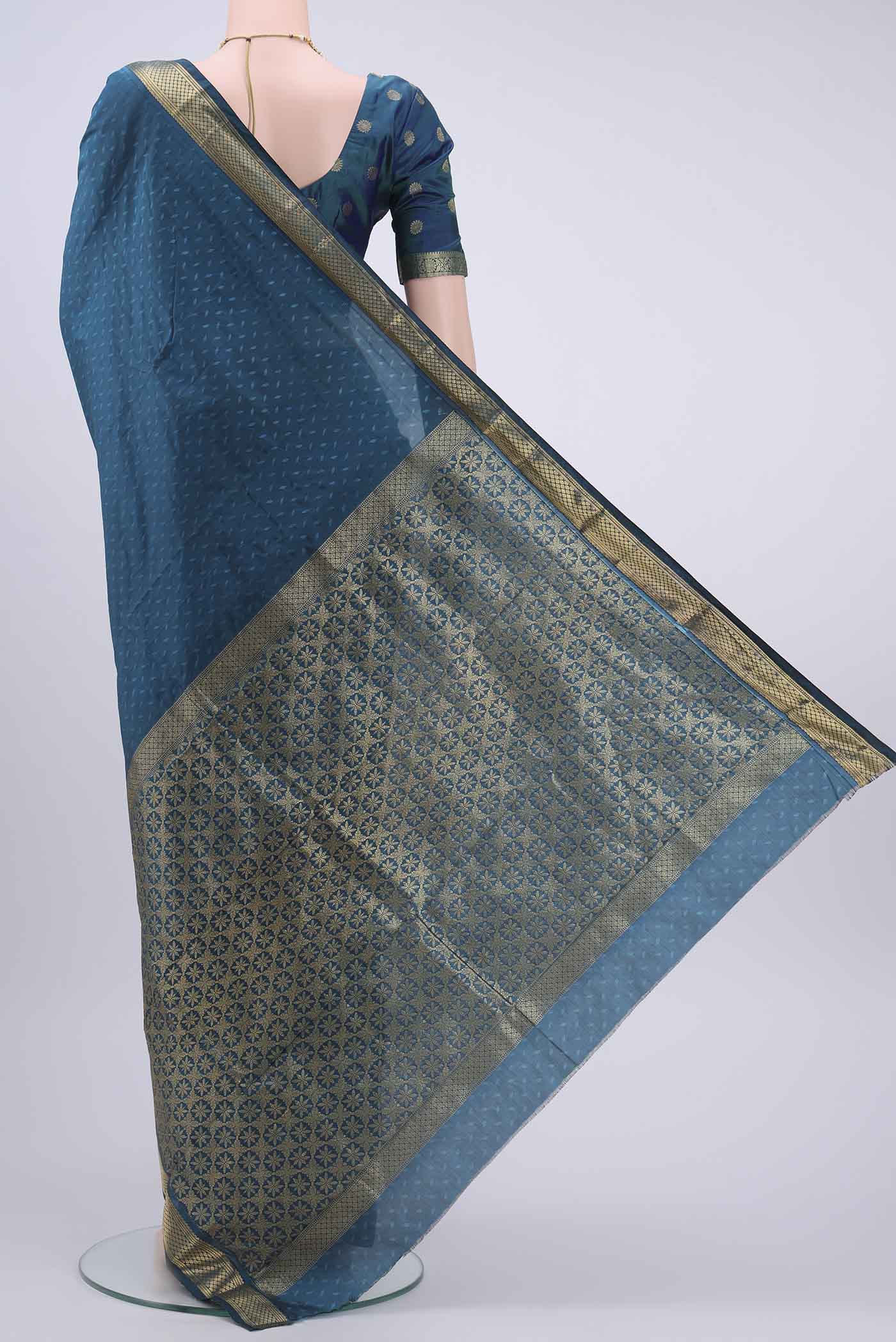 Blue Blended Bangalore Silk Saree - Image 3