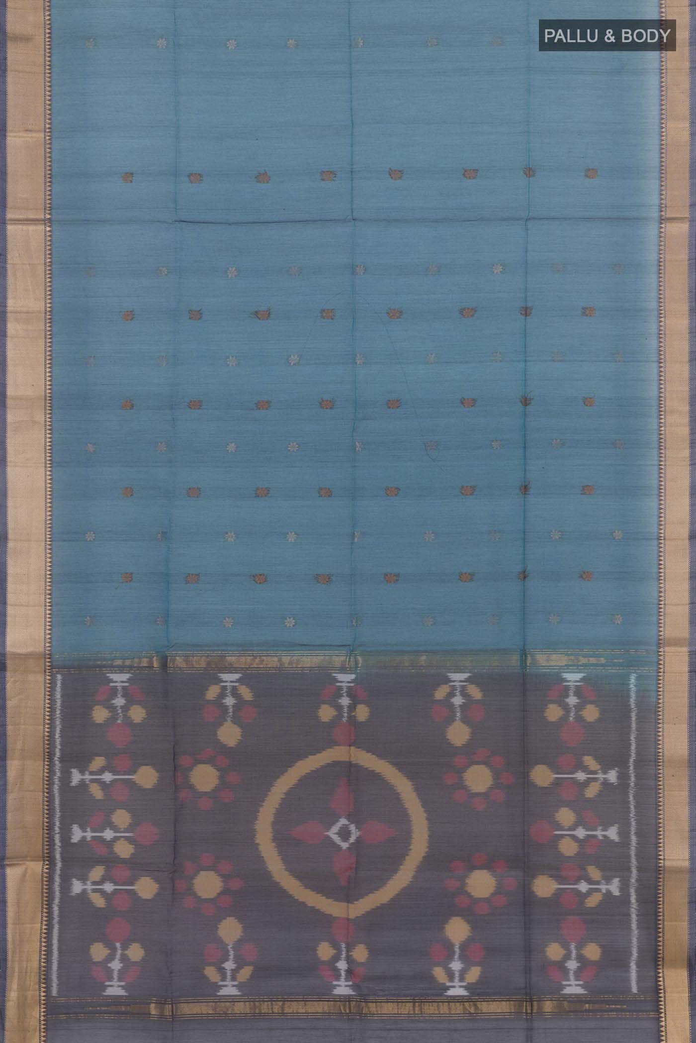 Blue Silk Cotton Saree - Image 3