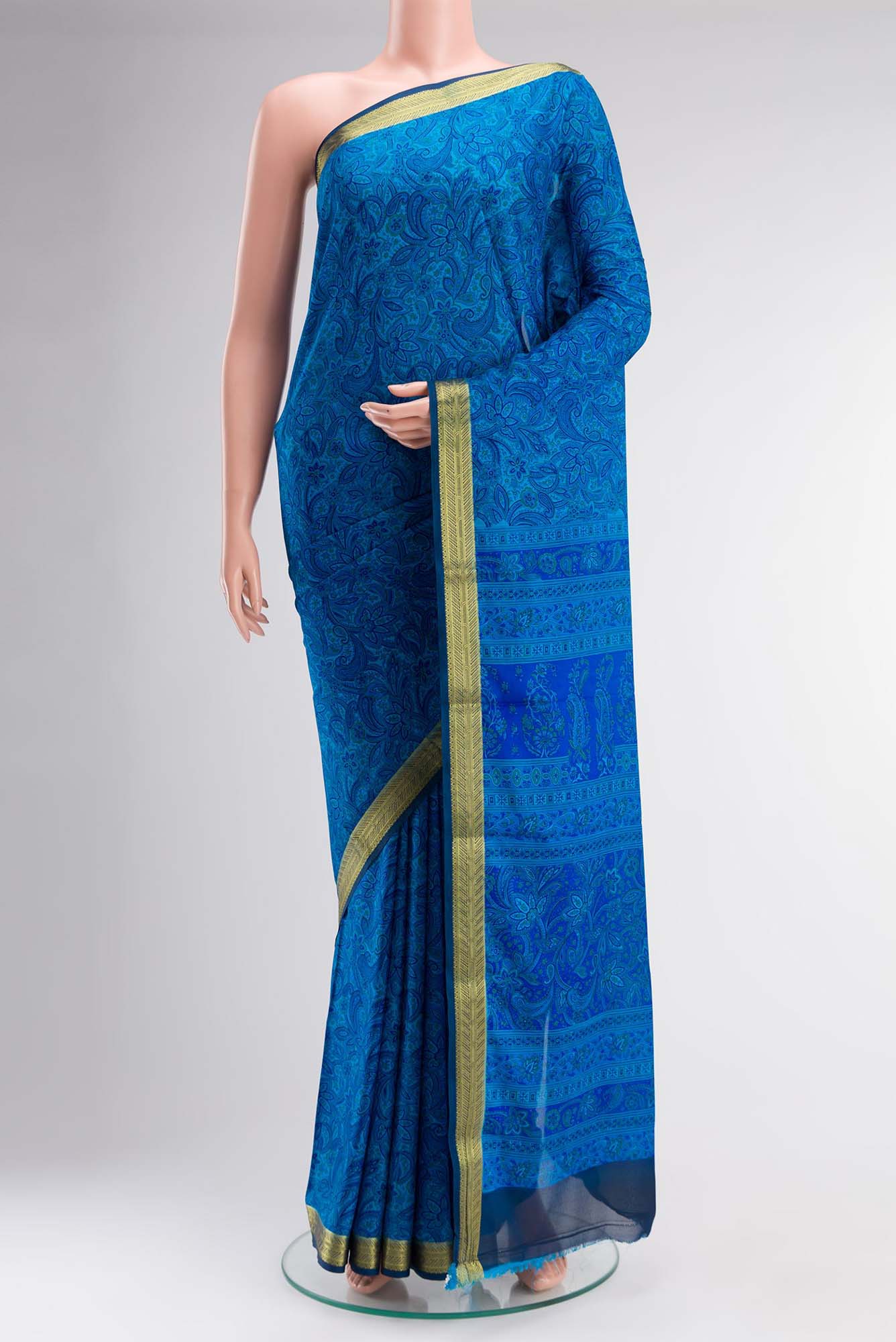 Blue Blended Crepe Saree
