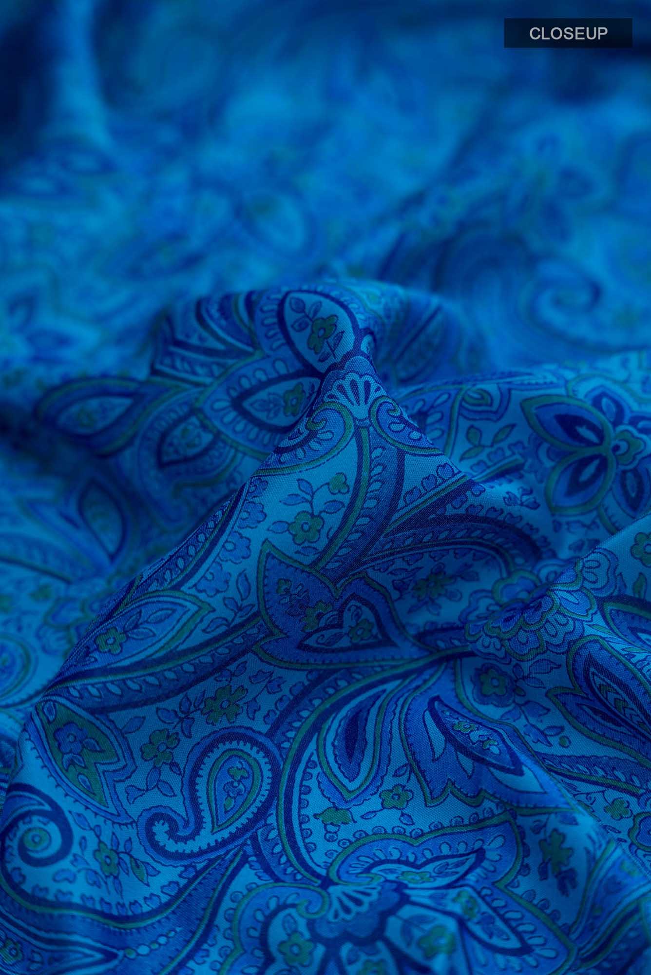 Blue Blended Crepe Saree - Image 2