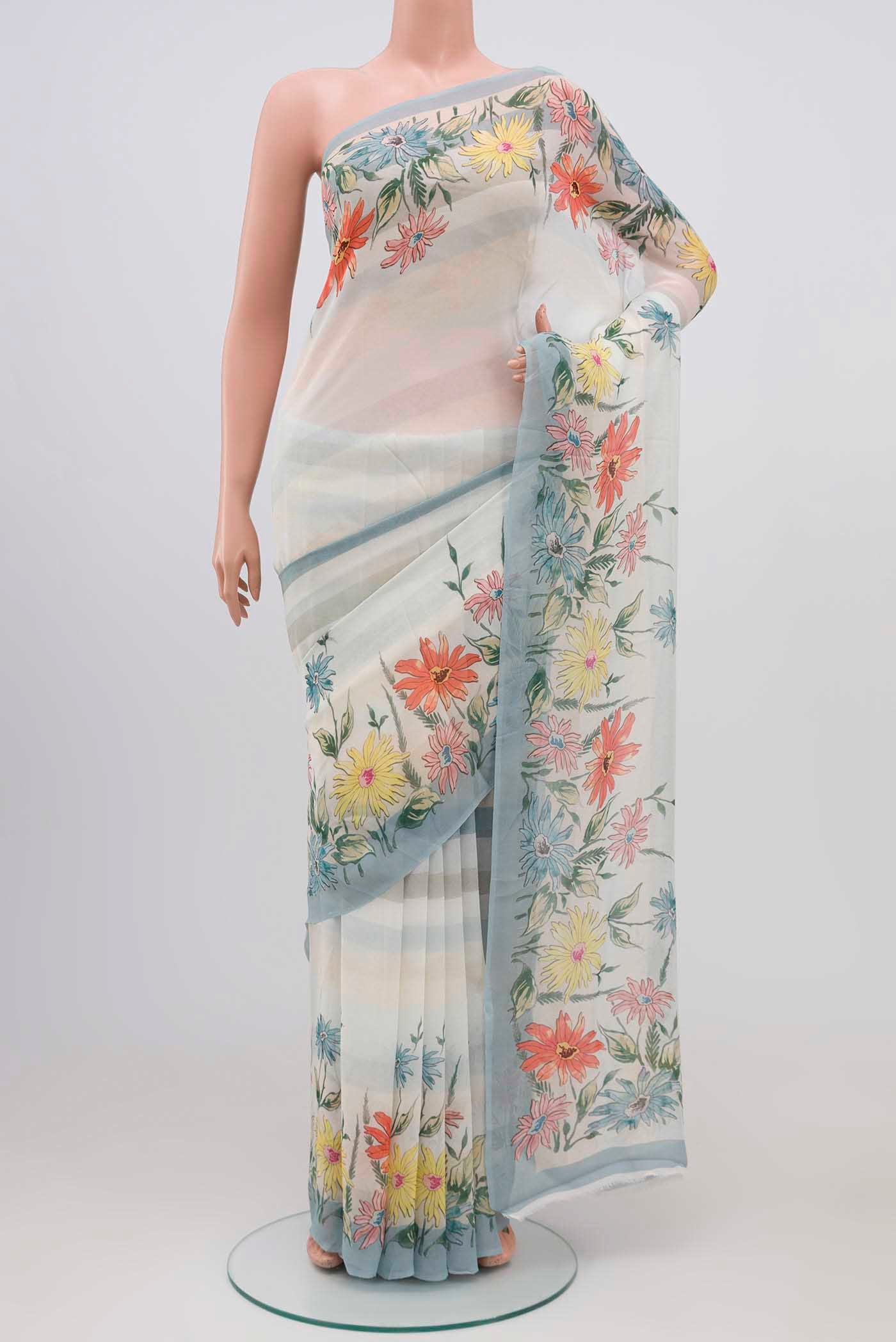 Blue Blended Georgette Saree