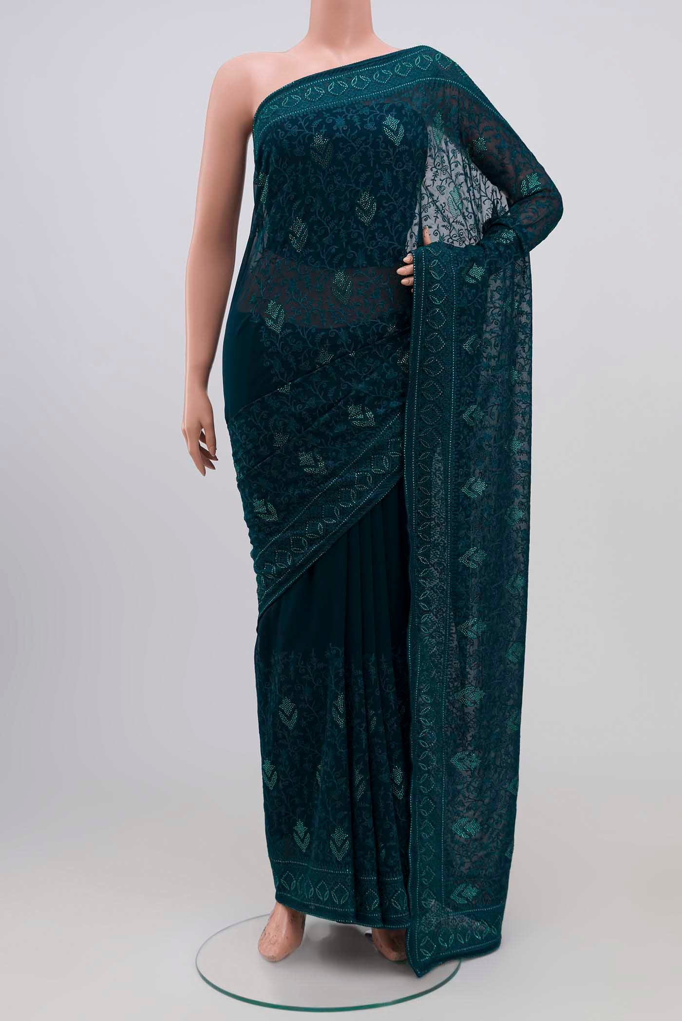Blue Blended Georgette Saree