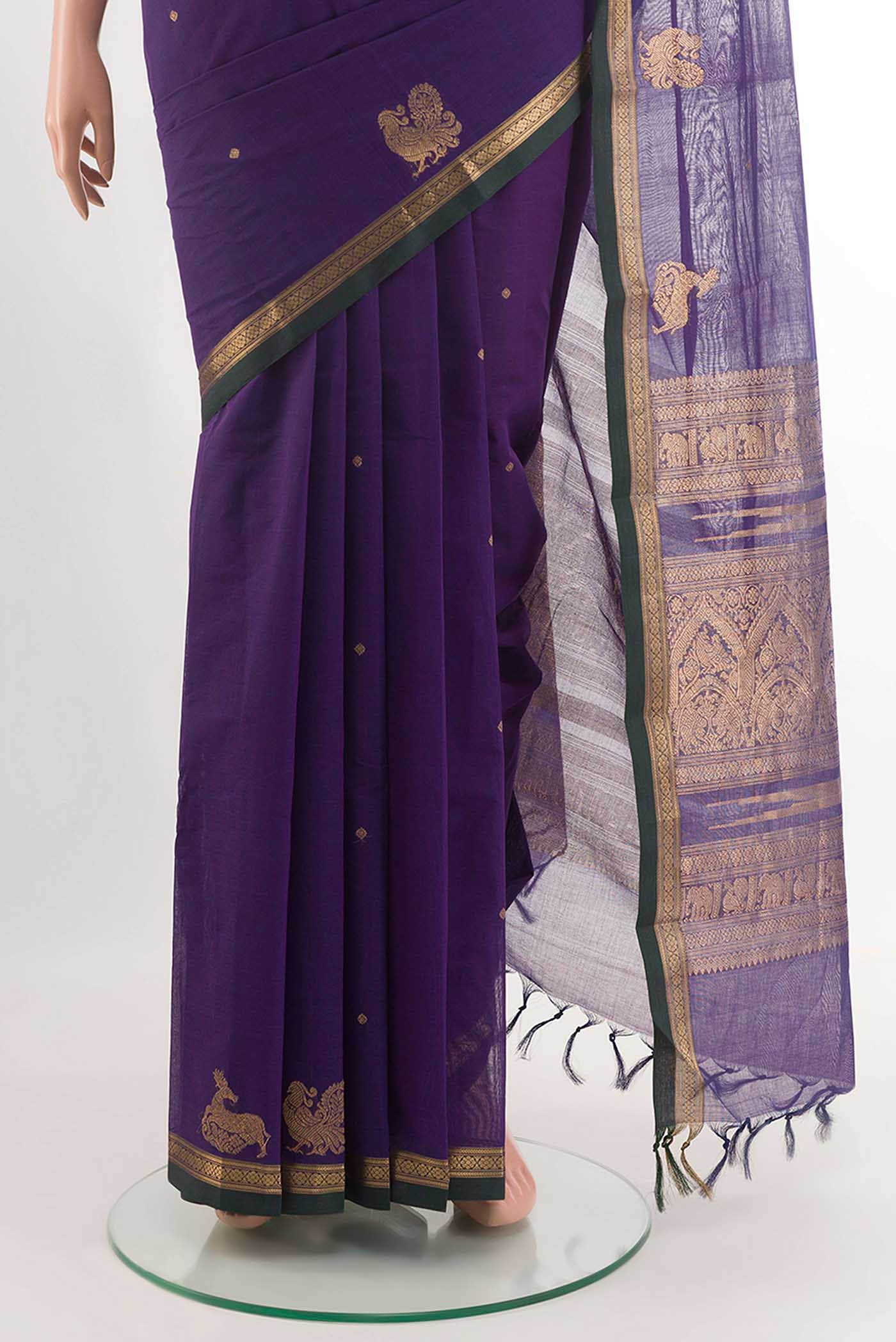 Blue Blended Kanchi Cotton Saree - Image 2