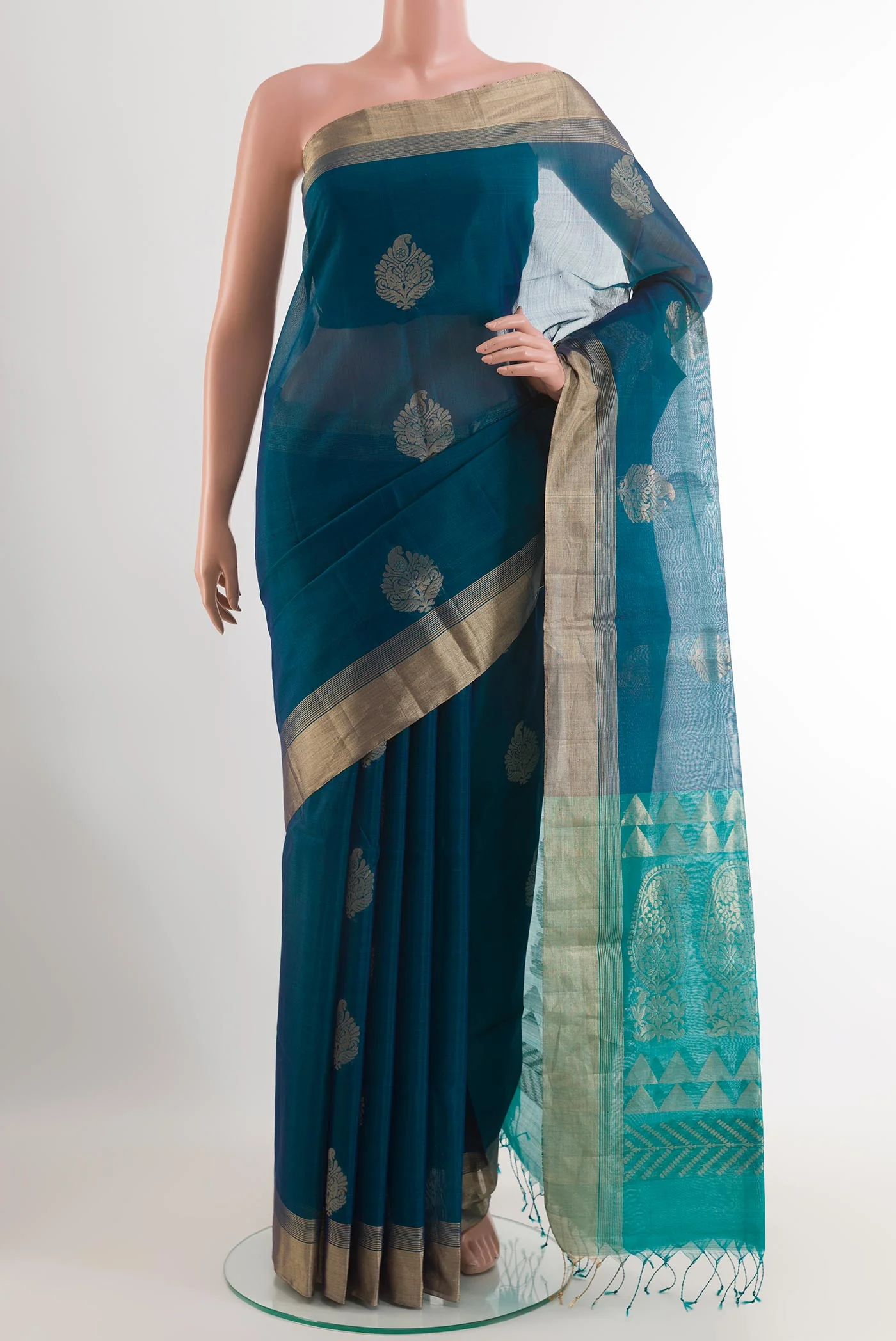 Blue Blended Kora Cotton Saree