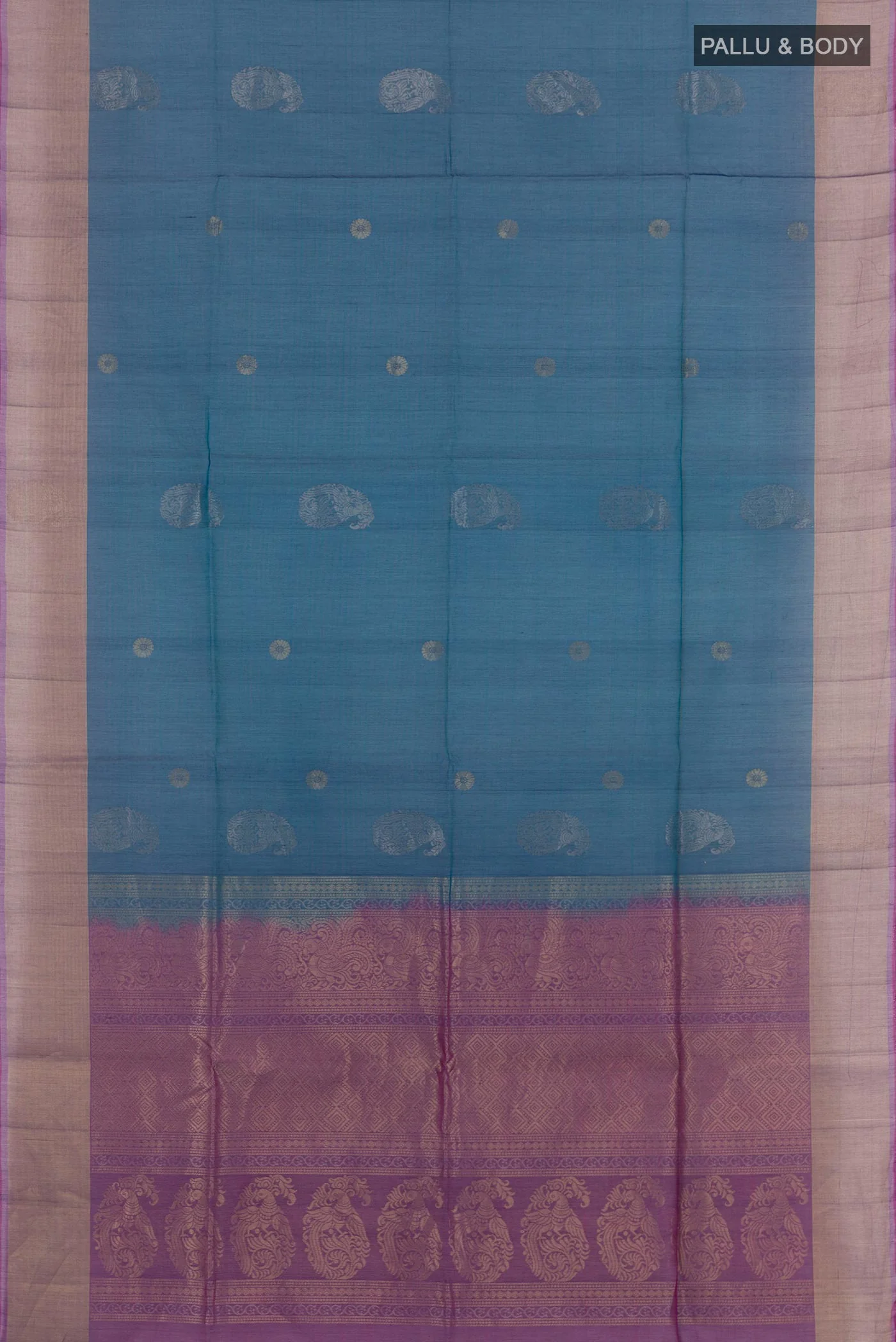 Blue Silk Cotton Saree - Image 3