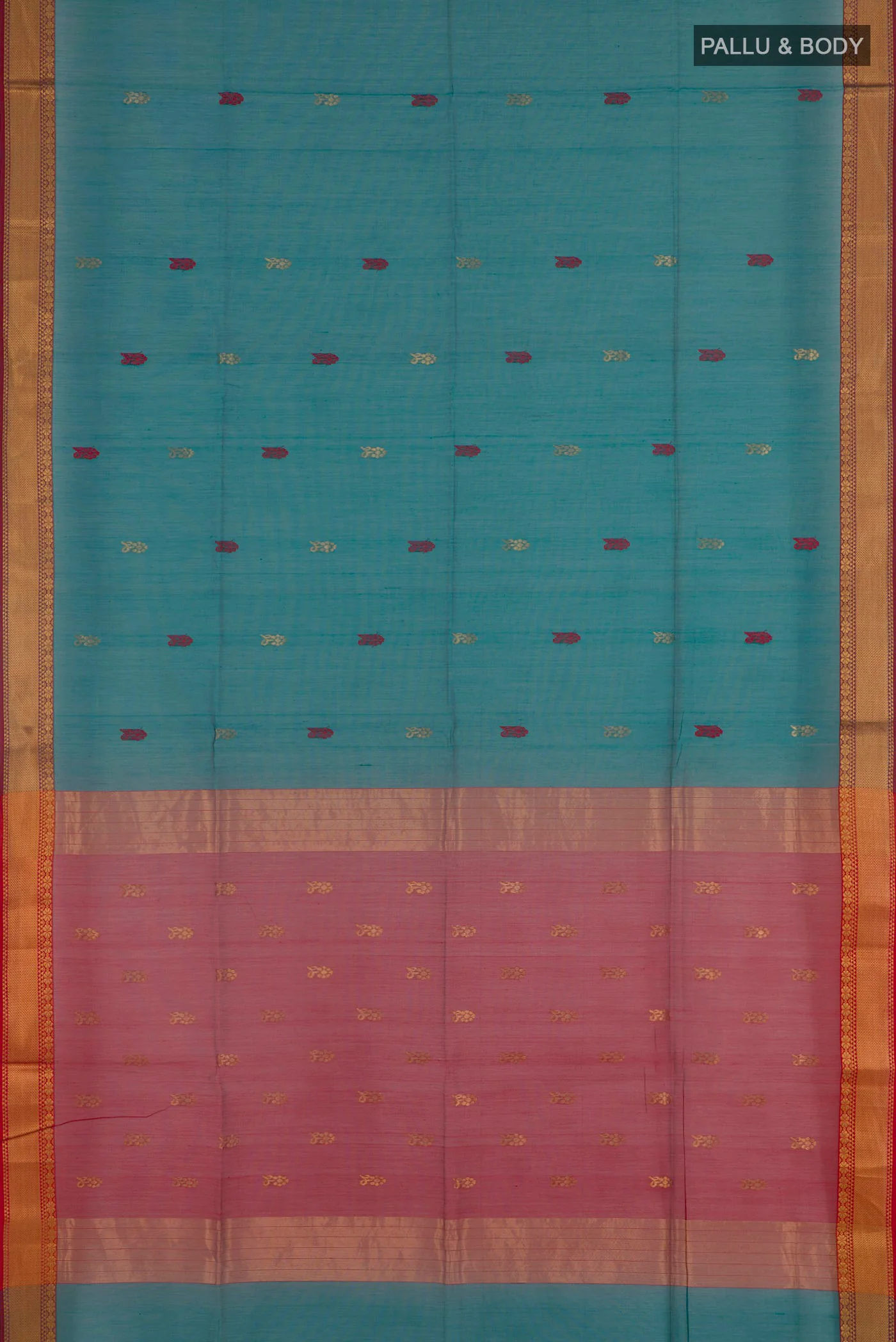 Blue Maheshwari Silk Cotton Saree - Image 3
