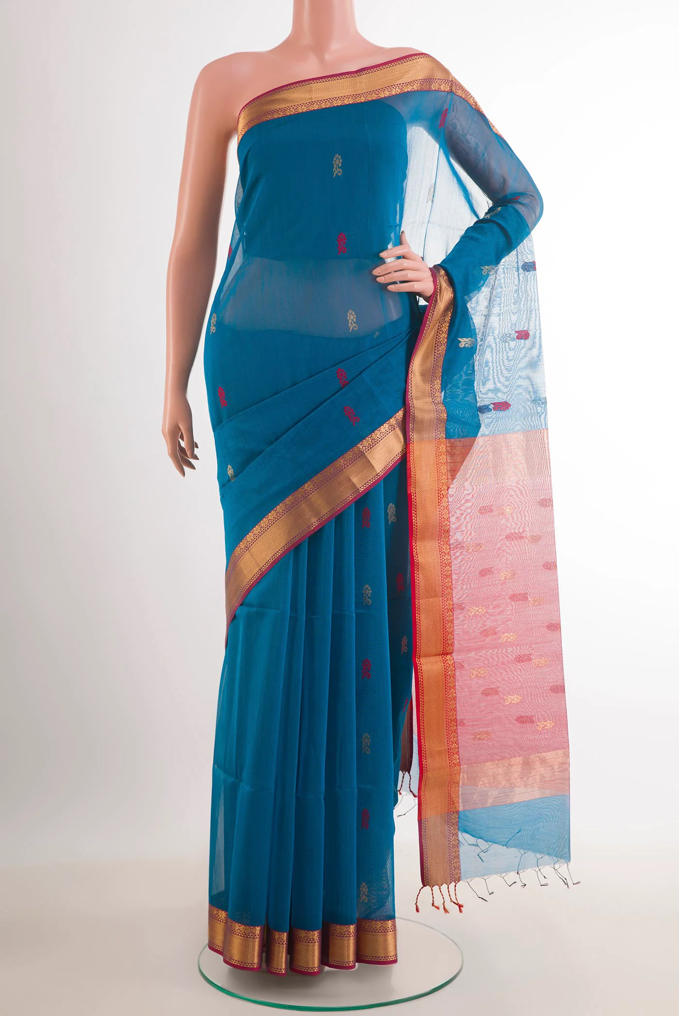 Blue Maheshwari Silk Cotton Saree