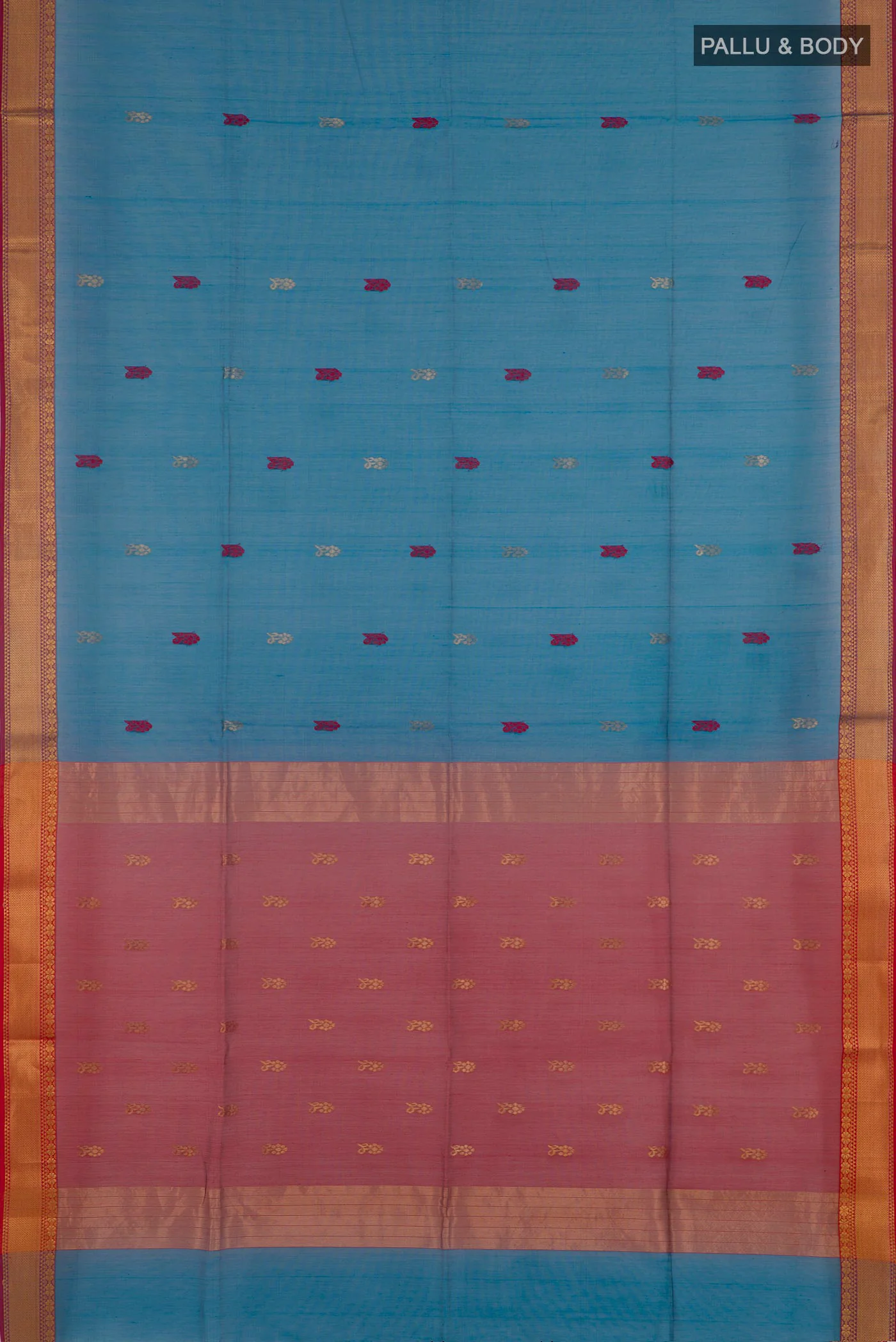 Blue Maheshwari Silk Cotton Saree - Image 3