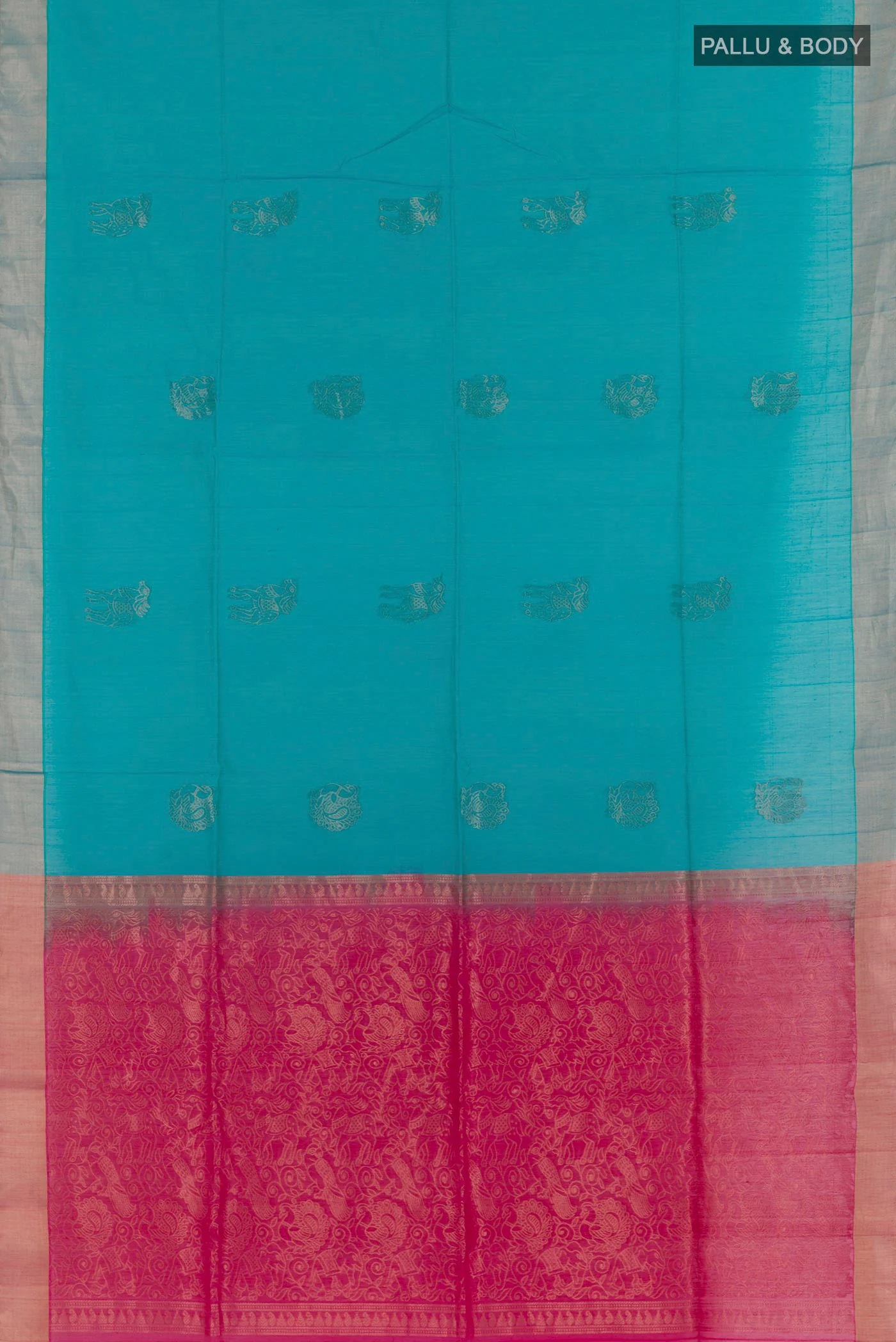 Blue Silk Cotton Saree - Image 3